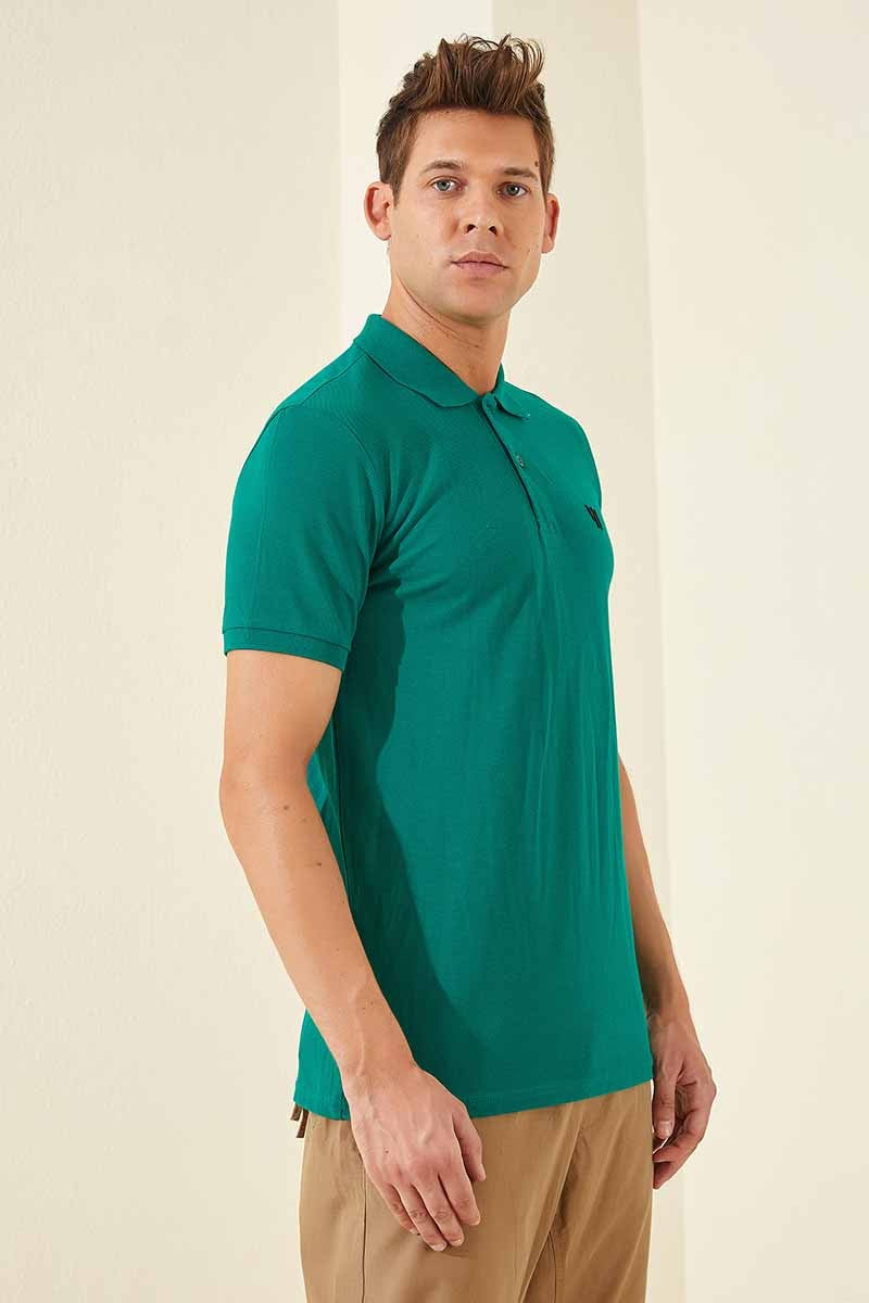 Koyu Yeşil Standart Kalıp Basic Polo Yaka Erkek T-Shirt - 87768