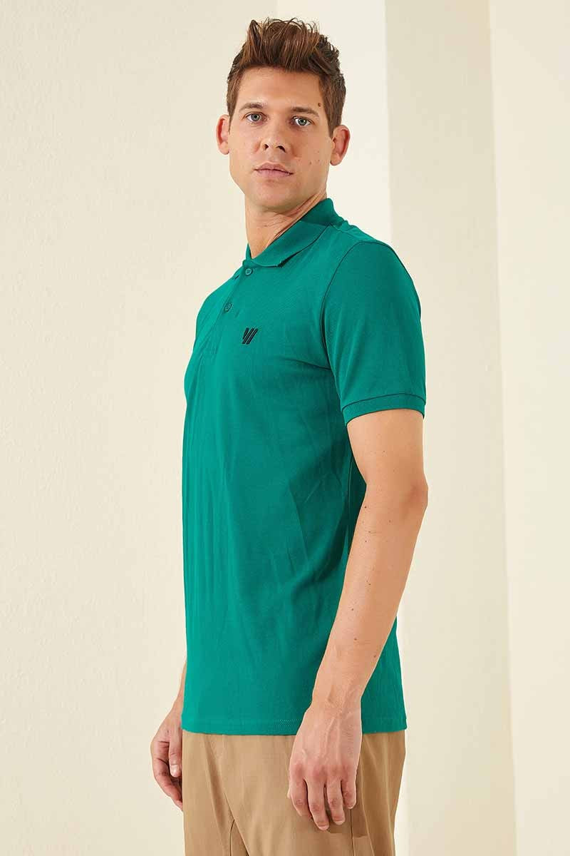 Koyu Yeşil Standart Kalıp Basic Polo Yaka Erkek T-Shirt - 87768