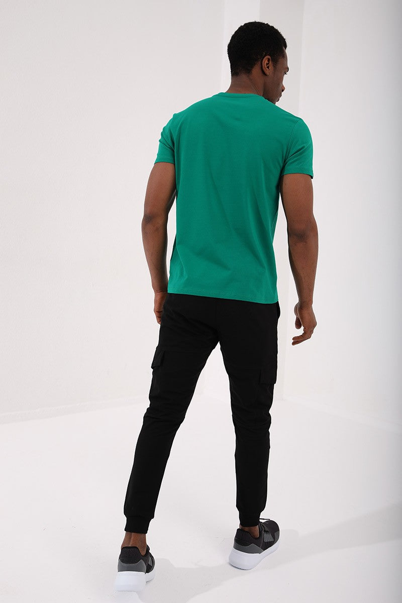 Koyu Yeşil Basic Kısa Kol Standart Kalıp V Yaka Erkek T-Shirt - 87912