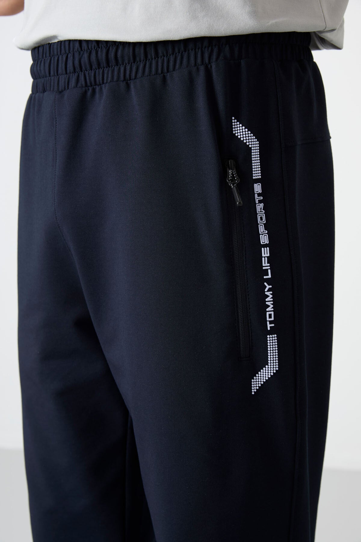 Lacivert - Beyaz Fermuar Cepli Standart Kalıp Klasik Paça Erkek Kapri - 83091