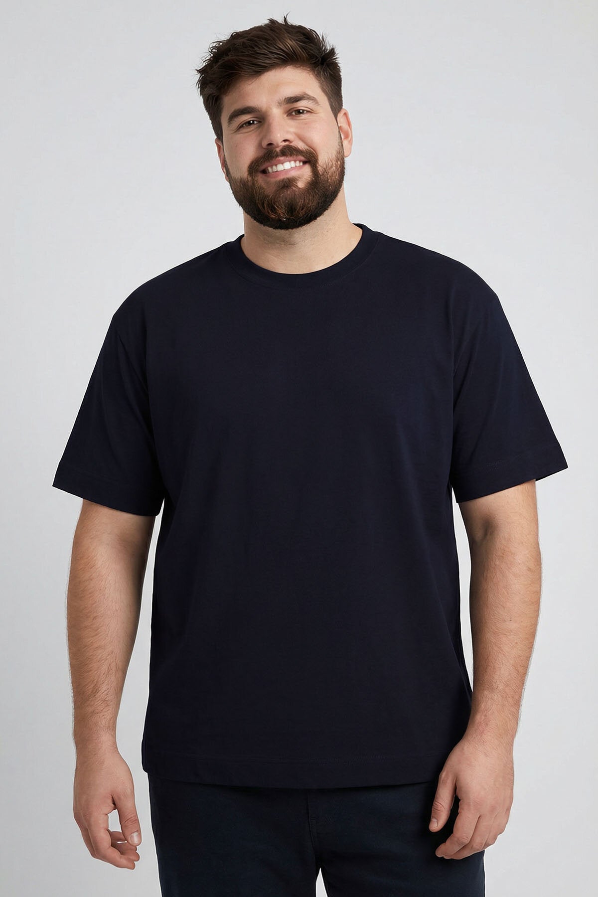 Lacivert Basic Kısa Kol O Yaka Büyük Beden Erkek T-Shirt - 88072