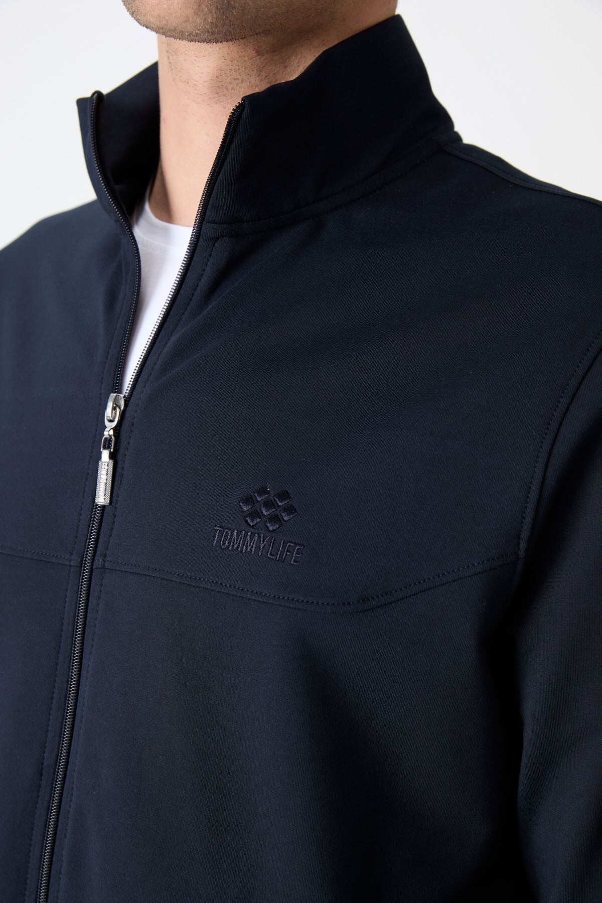 Lacivert Dik Yaka Fermuarlı Rahat Form Klasik Paça Erkek Eşofman Takımı - 85072