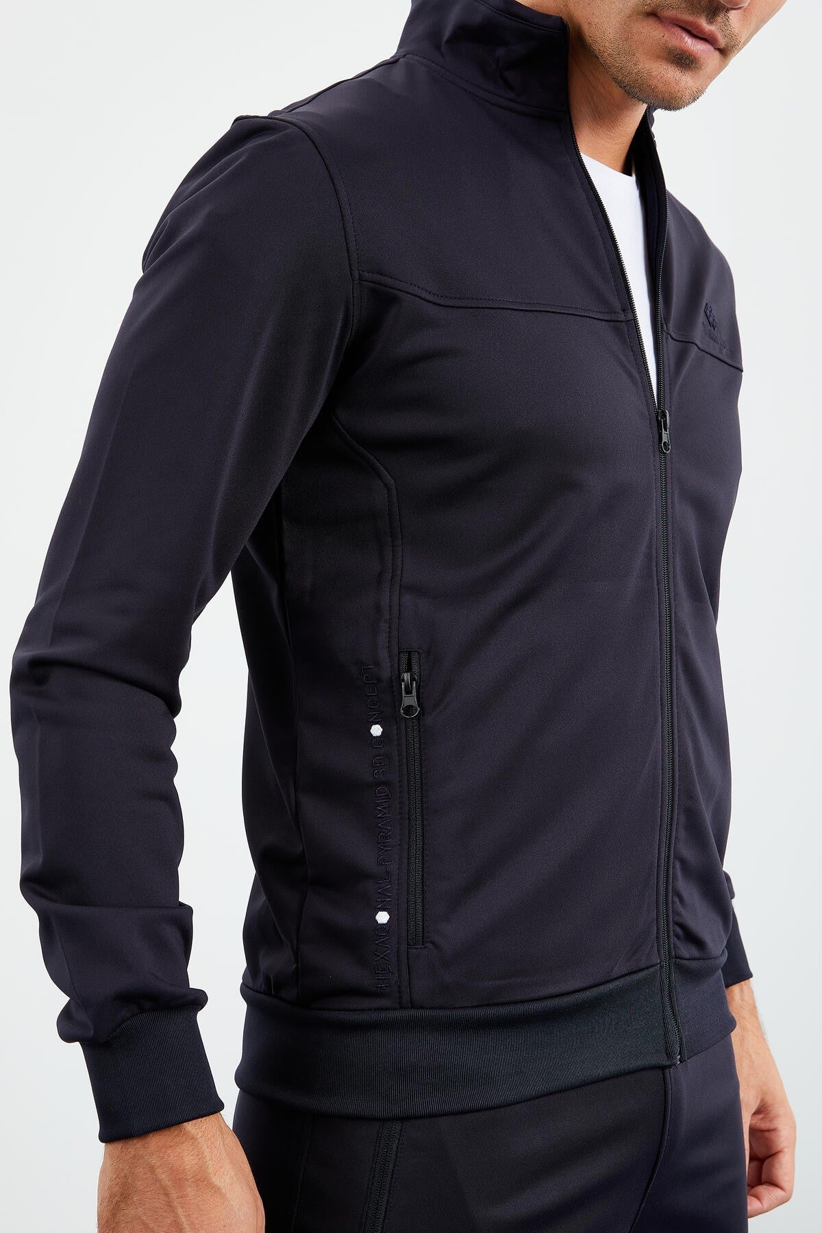 Lacivert Dik Yaka Fermuarlı Standart Kalıp Klasik Paça Erkek Eşofman Takımı  - 85162