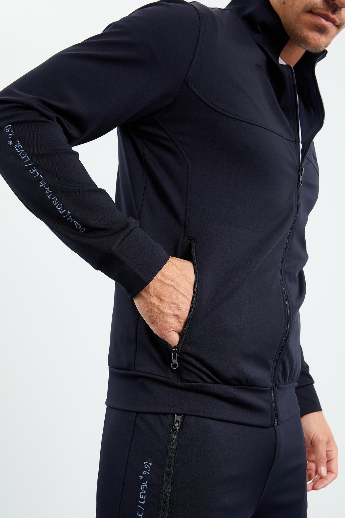 Lacivert Dik Yaka Fermuarlı Standart Kalıp Manşetli Erkek Eşofman Takım - 85160