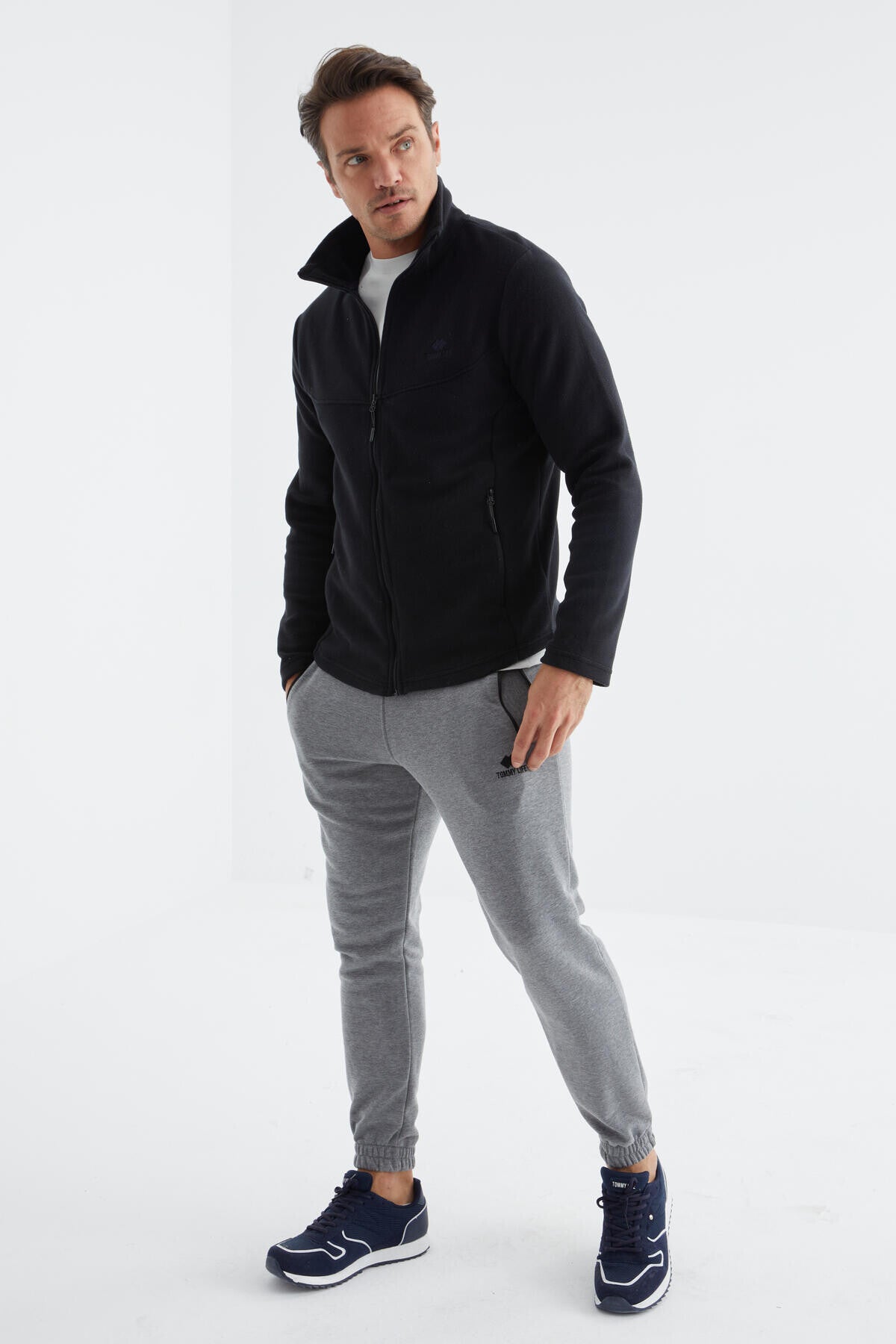 Lacivert Fermuarlı Dik Yaka Standart Kalıp Erkek Polar Sweatshirt - 88134