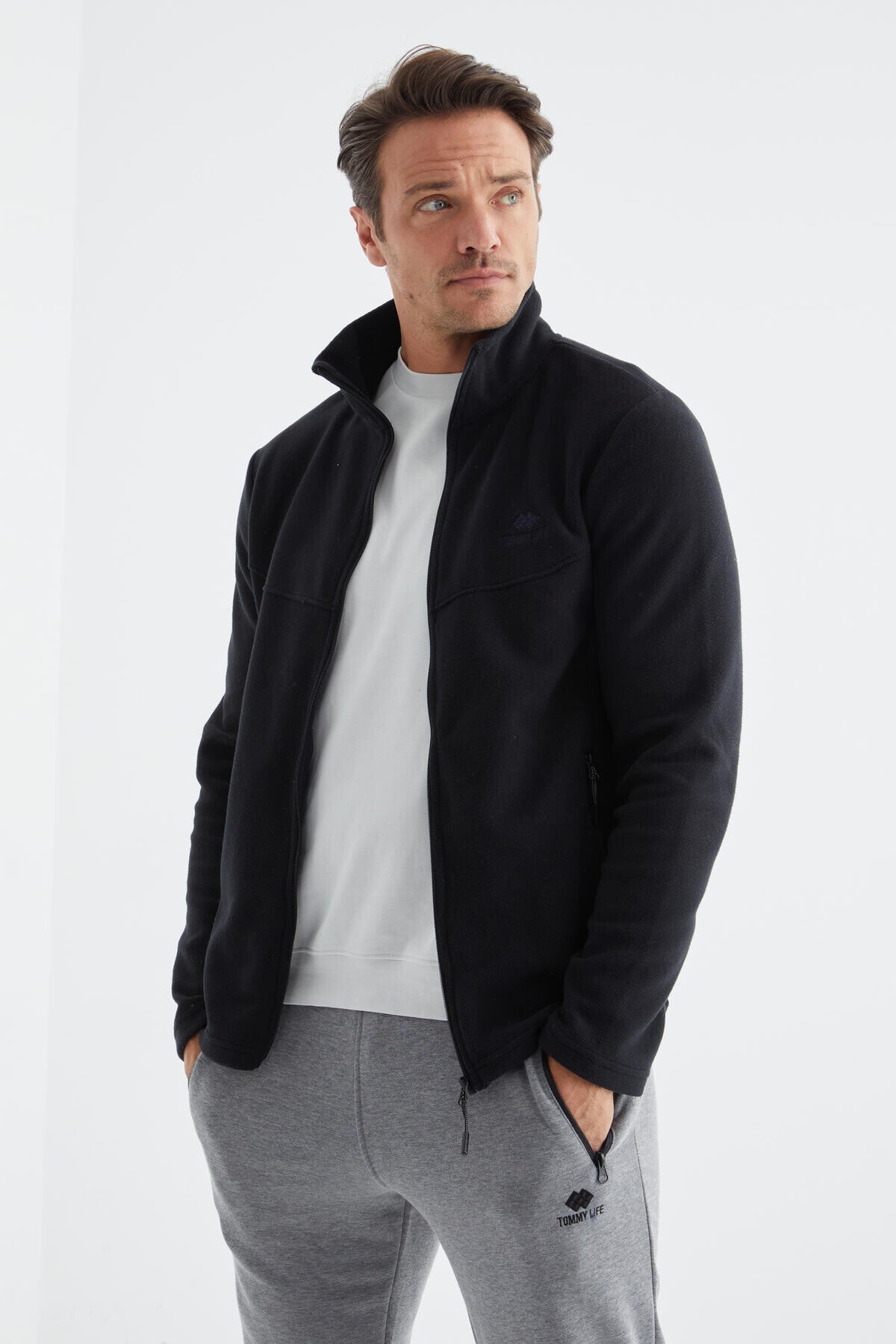 Lacivert Fermuarlı Dik Yaka Standart Kalıp Erkek Polar Sweatshirt - 88134