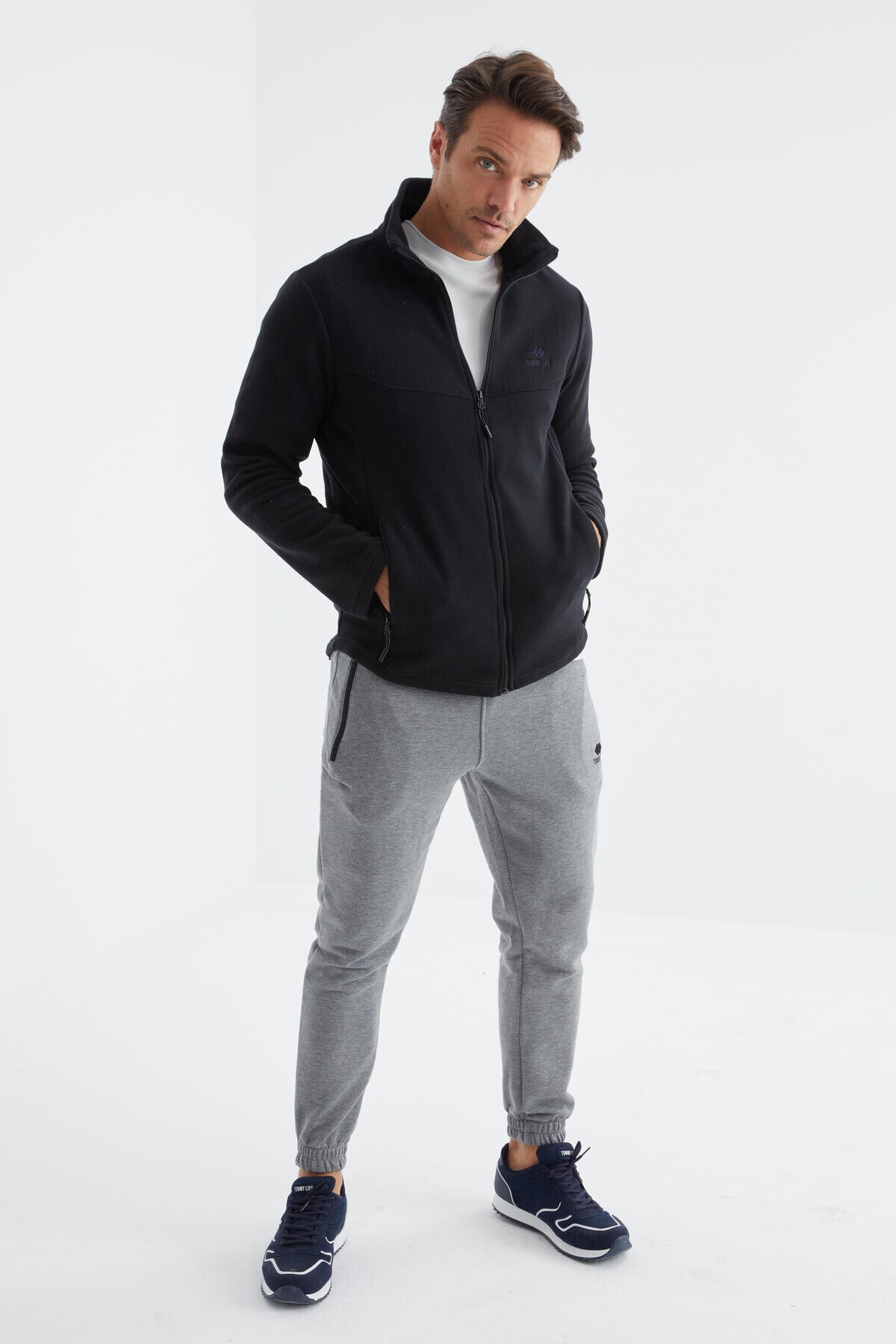 Lacivert Fermuarlı Dik Yaka Standart Kalıp Erkek Polar Sweatshirt - 88134