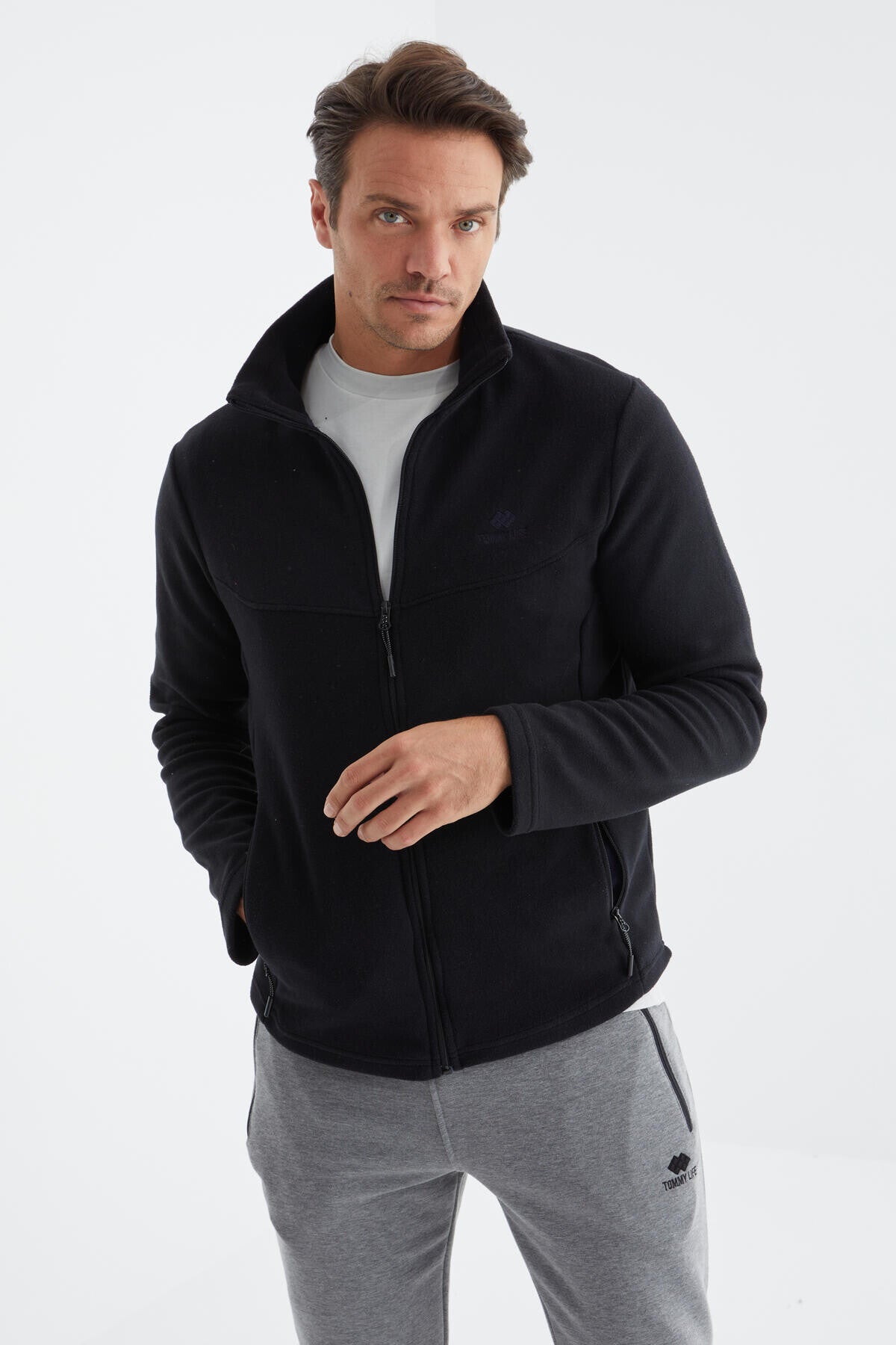 Lacivert Fermuarlı Dik Yaka Standart Kalıp Erkek Polar Sweatshirt - 88134