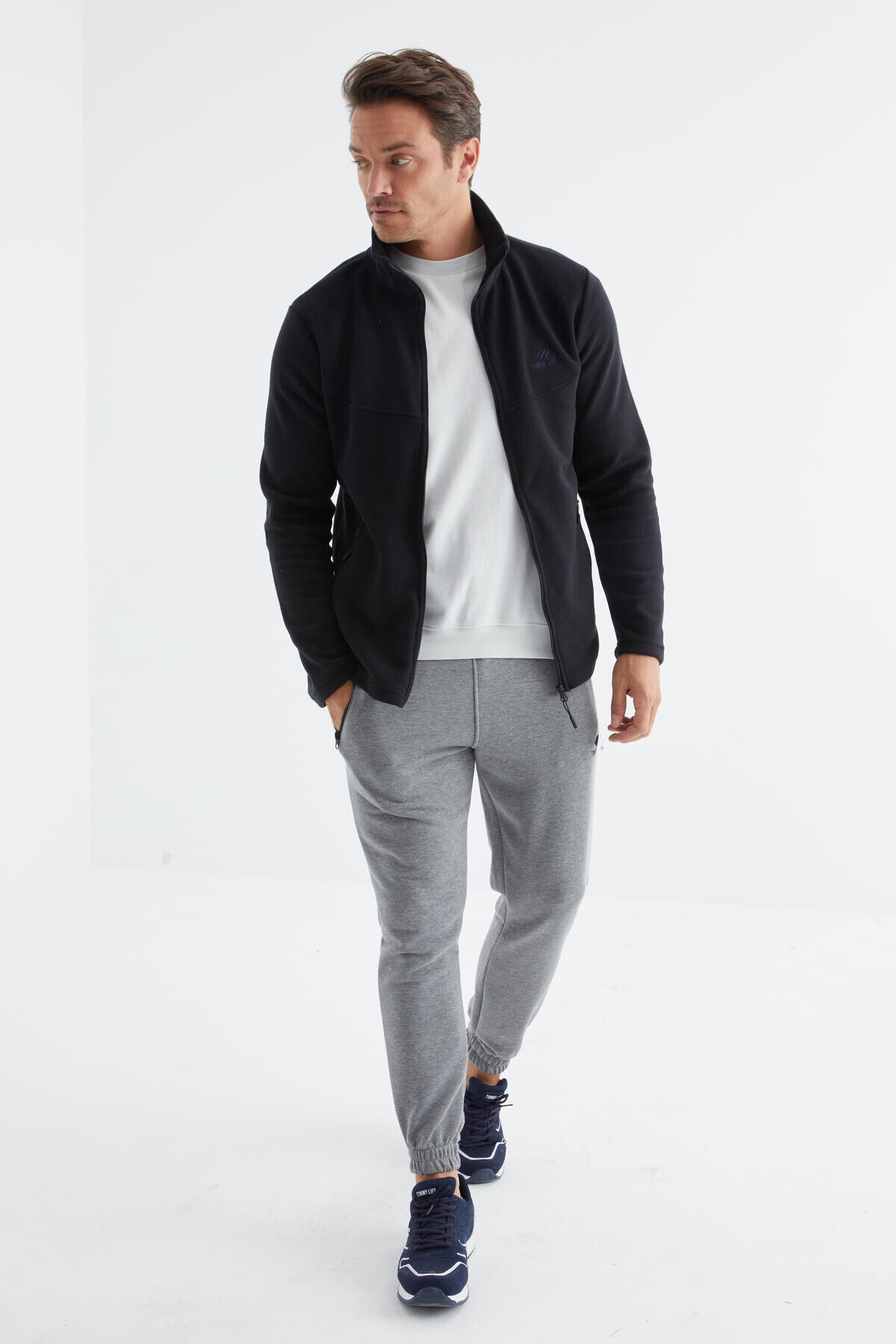 Lacivert Fermuarlı Dik Yaka Standart Kalıp Erkek Polar Sweatshirt - 88134