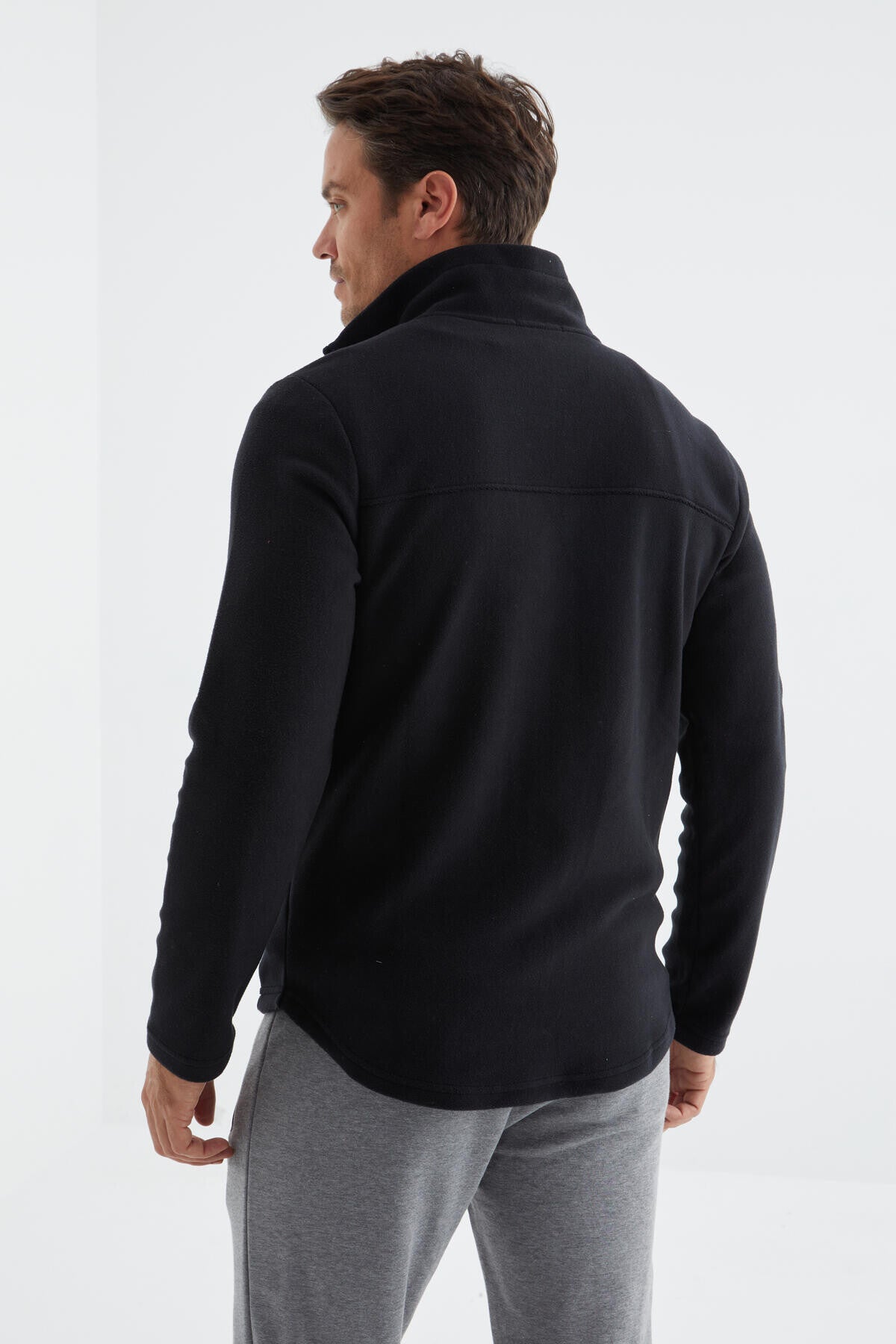 Lacivert Fermuarlı Dik Yaka Standart Kalıp Erkek Polar Sweatshirt - 88134
