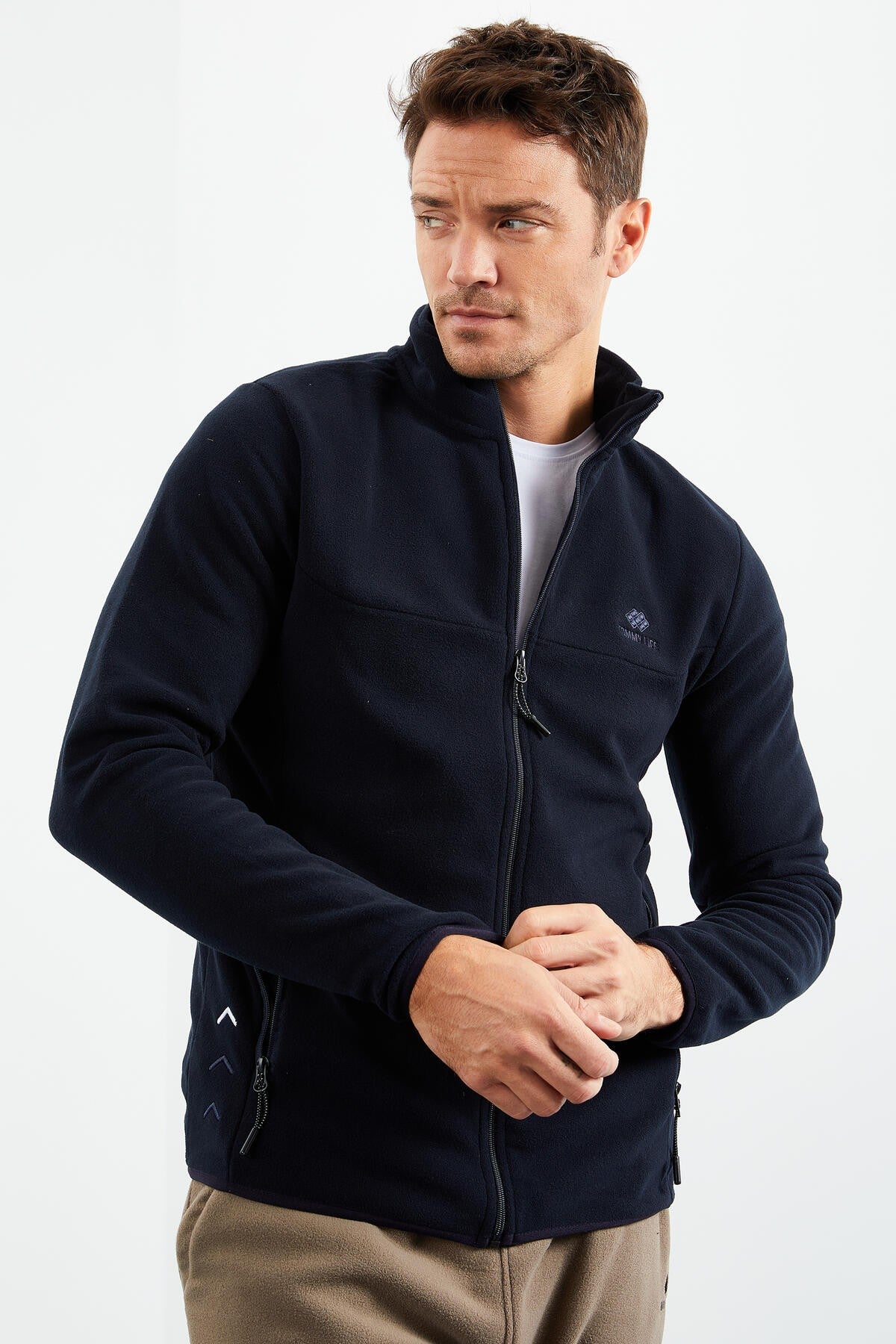 Lacivert Fermuarlı Sweatshirt Slim Fit Dik Yaka Erkek Polar - 87270