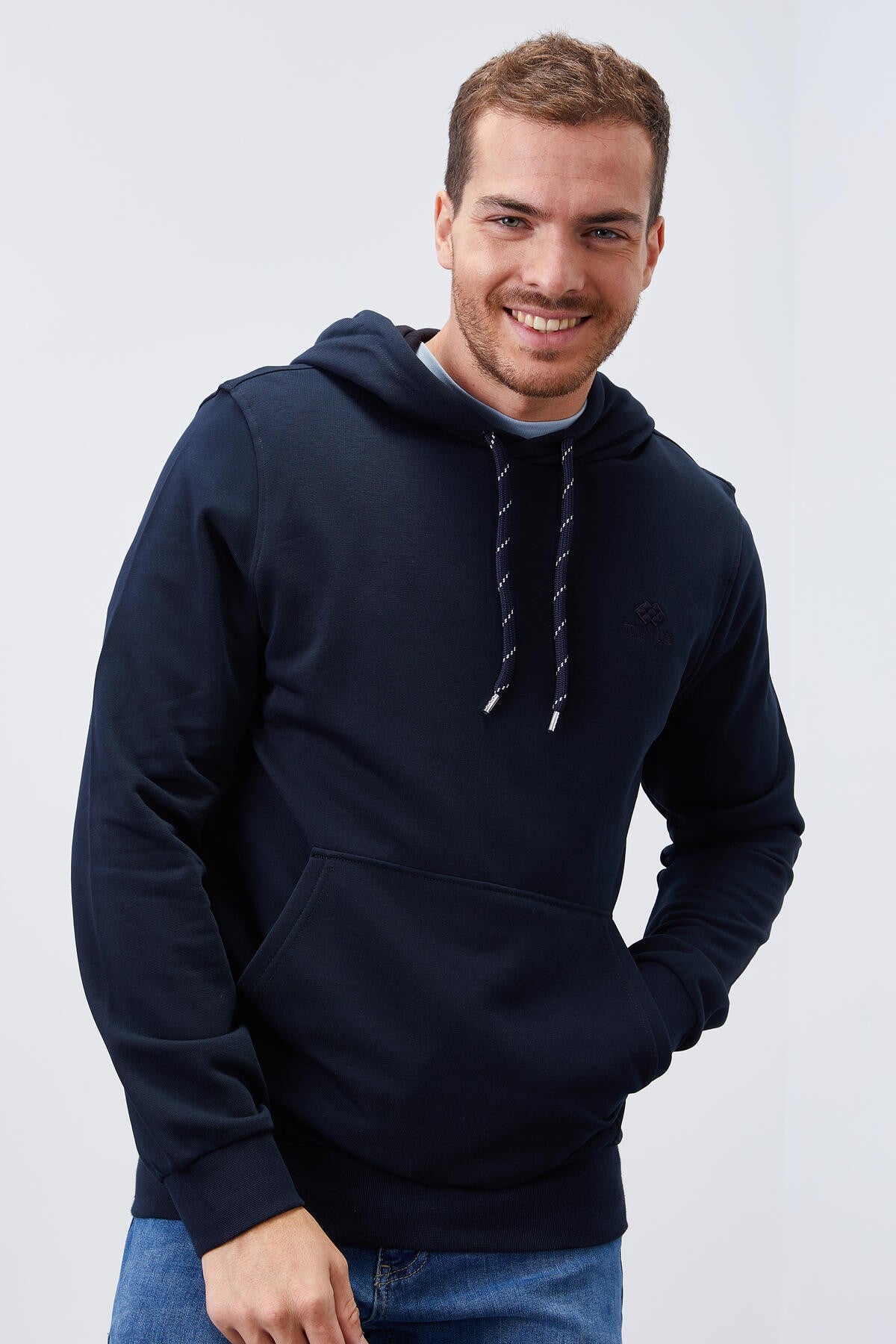 Lacivert Kanguru Cep Standart Kalıp Kapüşonlu Erkek Sweatshirt - 87872