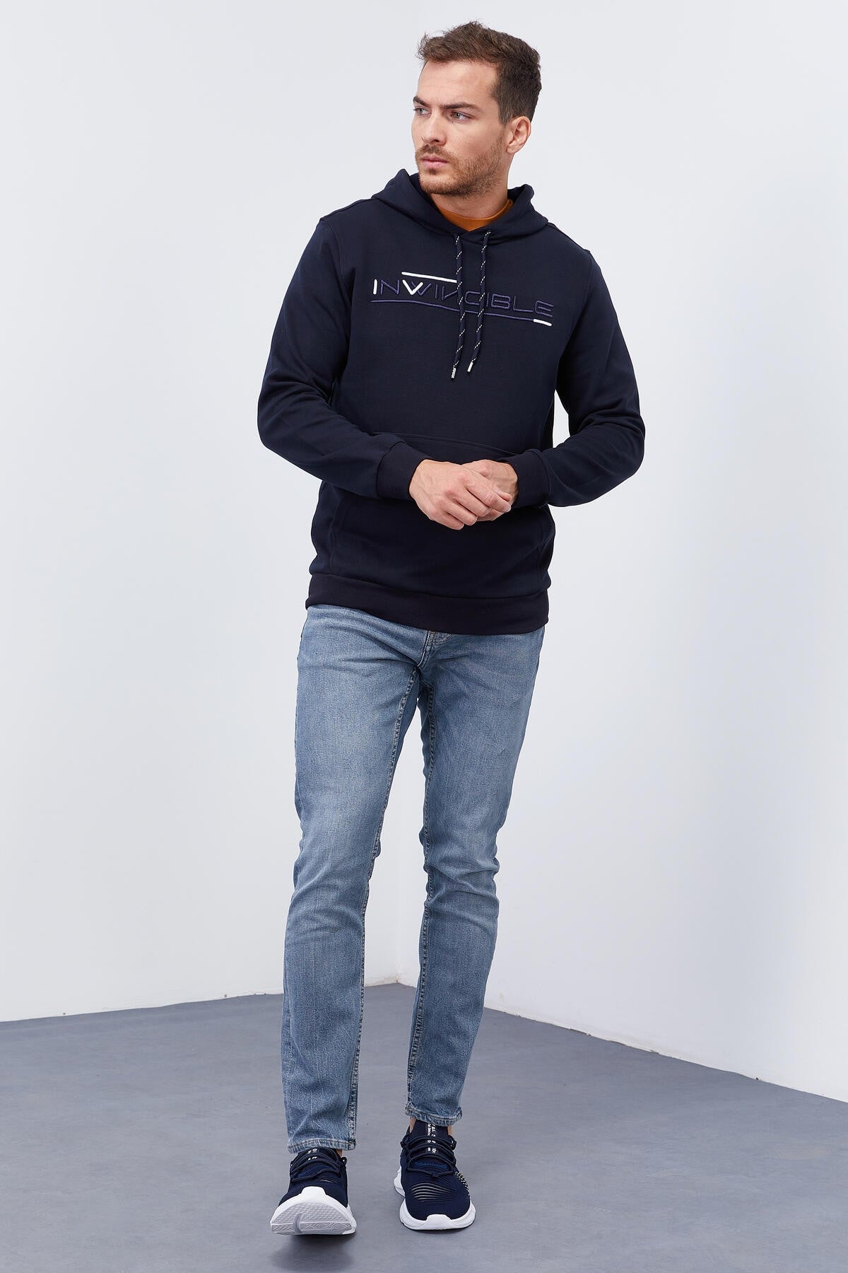 Lacivert Kanguru Cep Standart Kalıp Kapüşonlu Erkek Sweatshirt - 87883