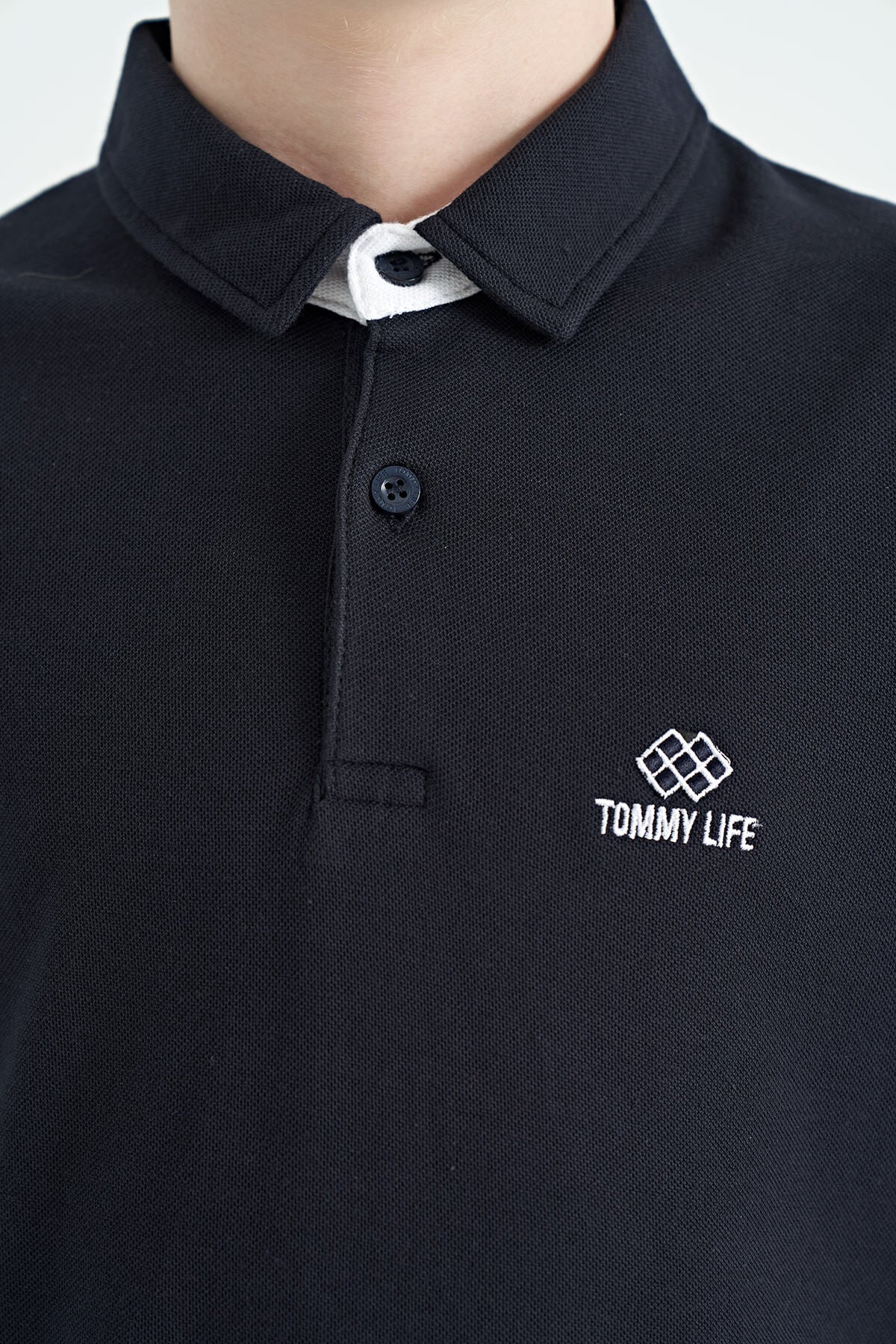 Lacivert Kol Baskı Detaylı Standart Kalıp Polo Yaka Erkek Çocuk T-Shirt - 11093