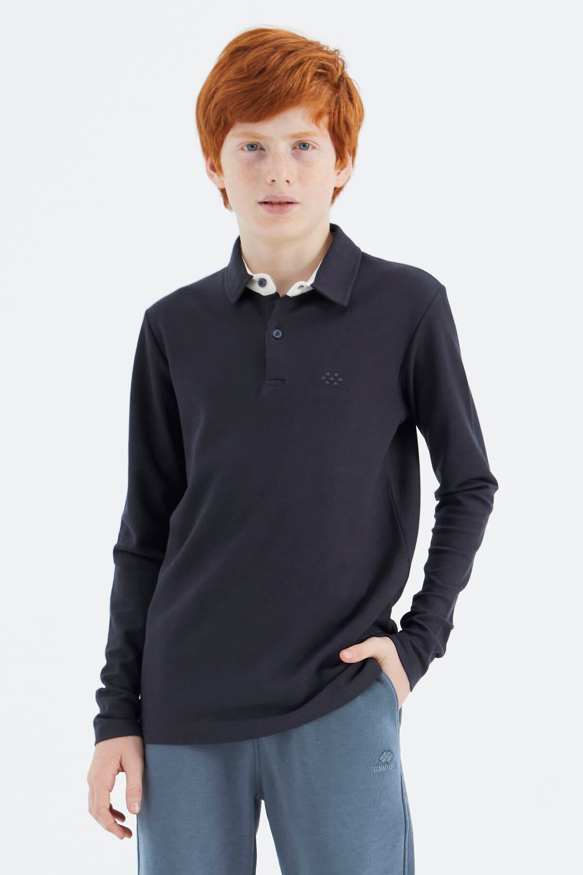 Lacivert Polo Yaka Basic Erkek Çocuk T-Shirt - 11171