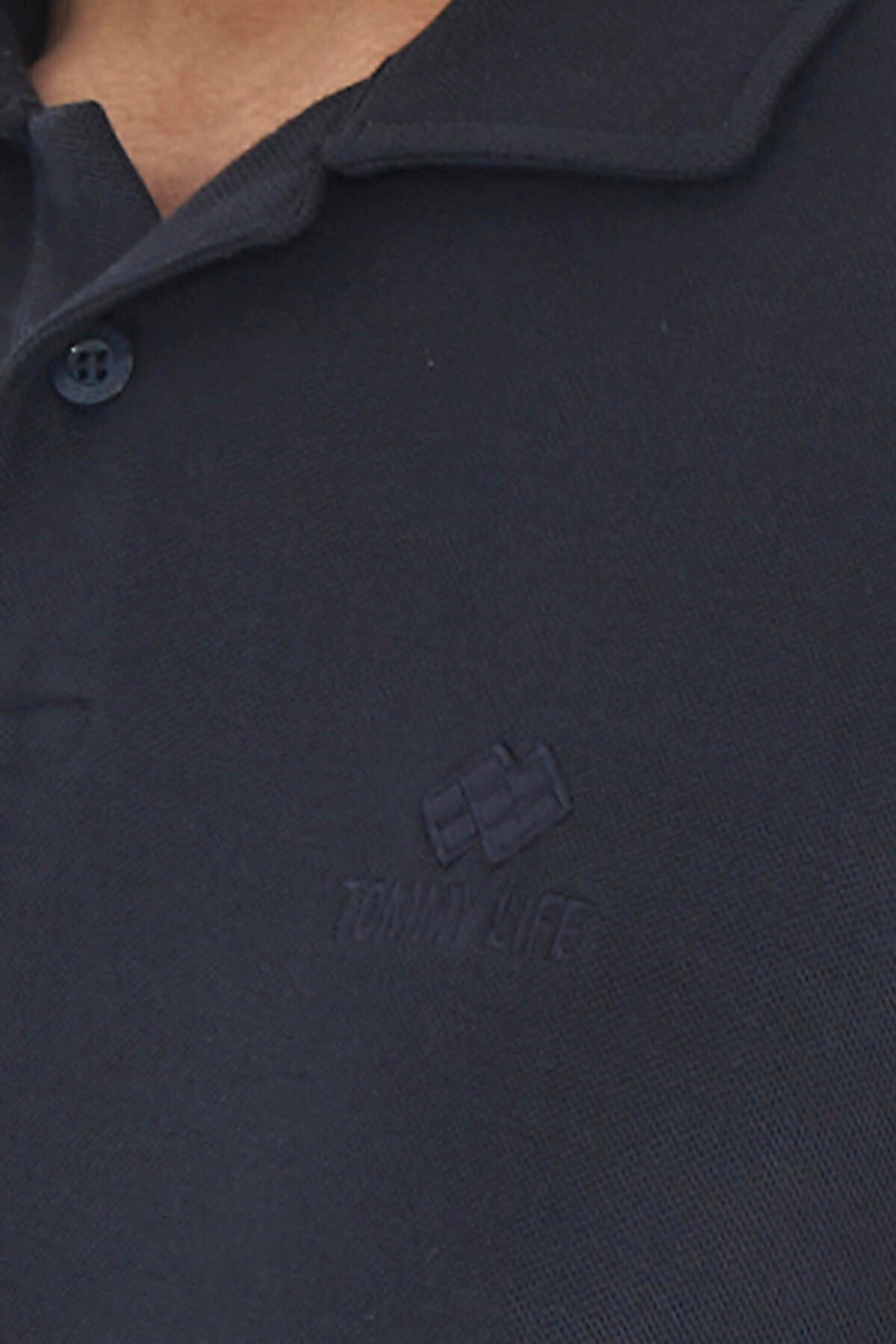 Lacivert Polo Yaka Logo Nakışlı Standart Form Erkek T-shirt - 88237