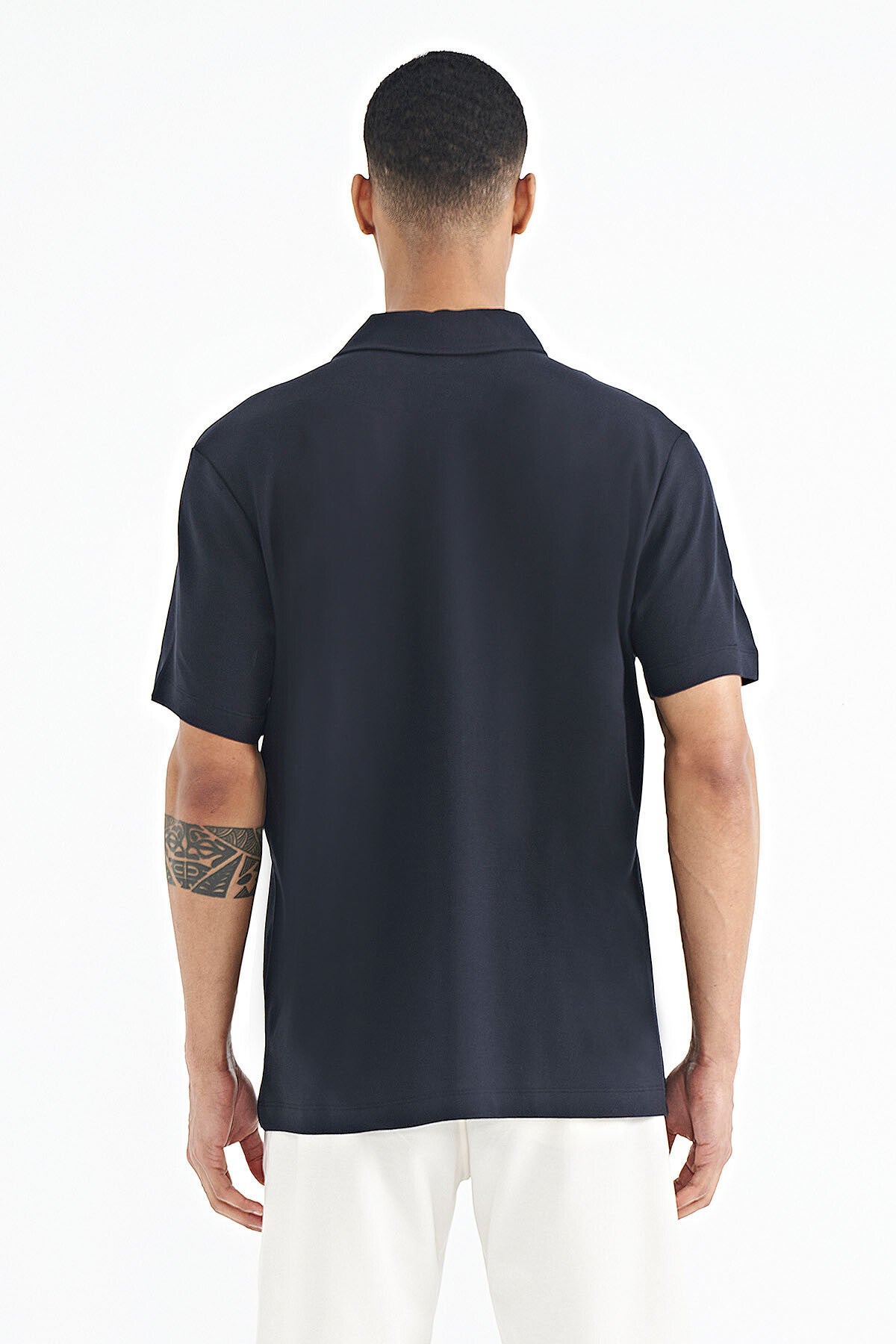 Lacivert Polo Yaka Logo Nakışlı Standart Form Erkek T-shirt - 88237