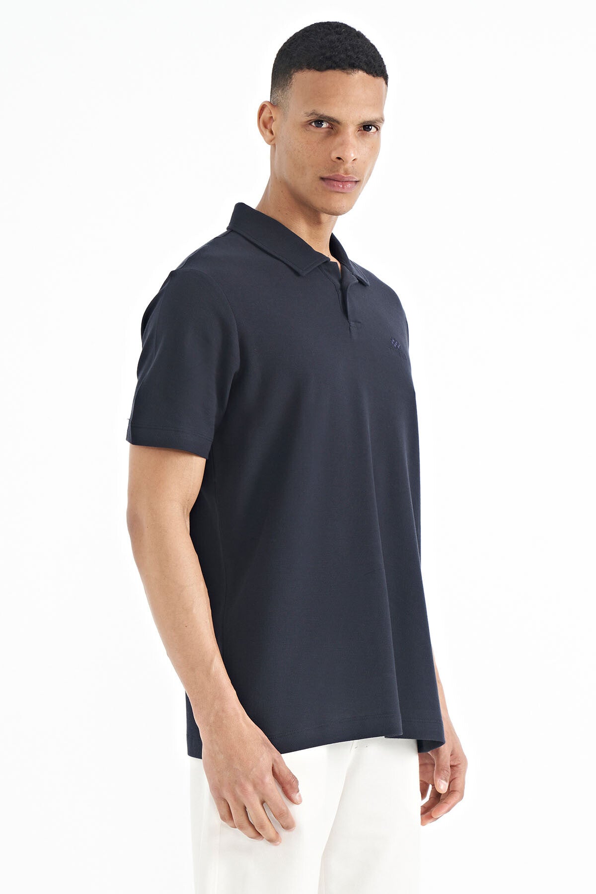 Lacivert Polo Yaka Logo Nakışlı Standart Form Erkek T-shirt - 88237