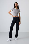Navy Blue Stone Detail Pocketed Relaxed Fit Classic Leg Women's Sweatpants - 94007