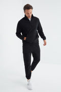 Navy Half-Zip Stand Collar Ribbed Cuff Fleece Men's Tracksuit - 85159