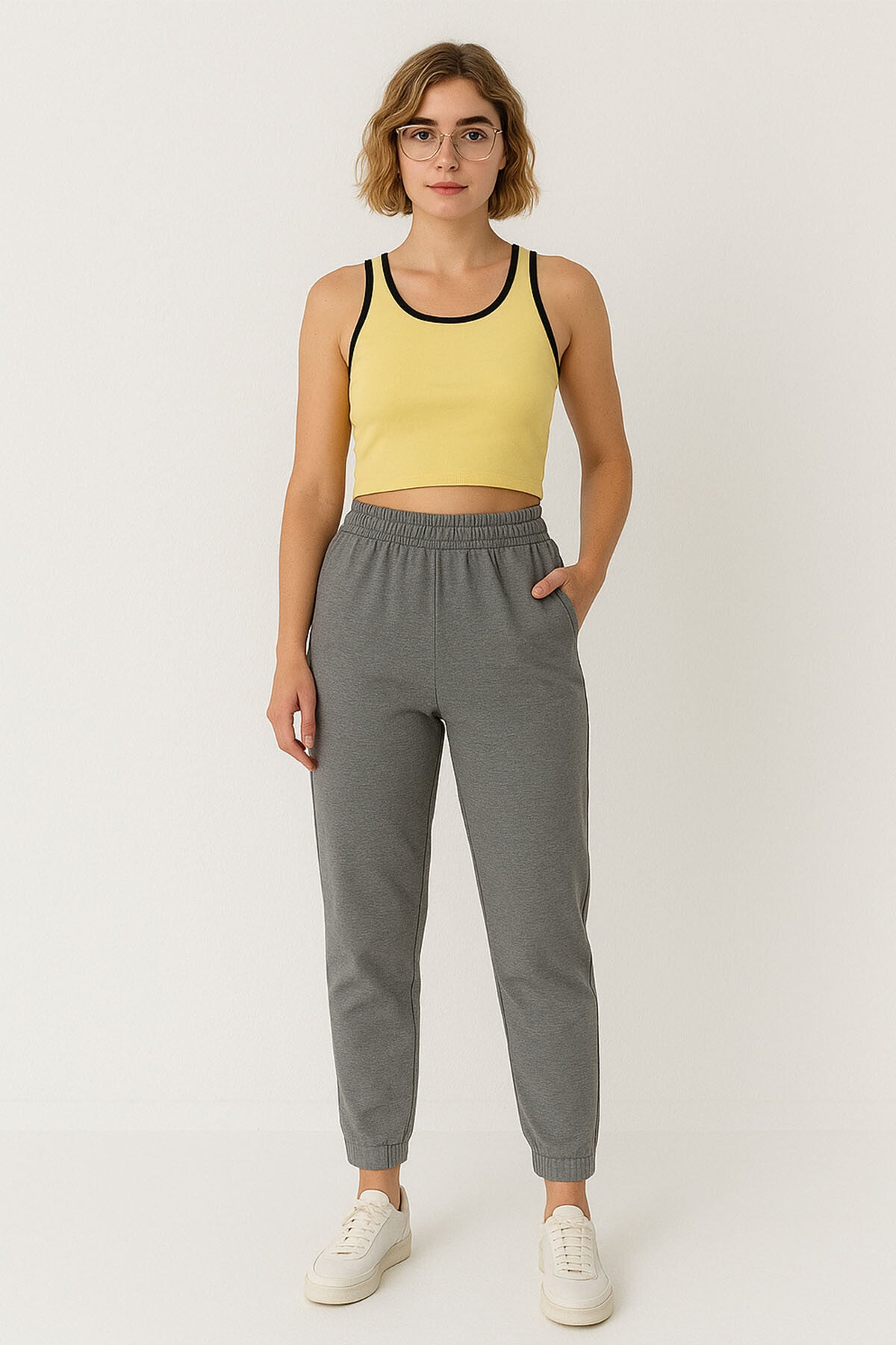 Limon Basic Sıfır Kol Dar Kalıp U Yaka Kadın Crop Top Atlet - 97162