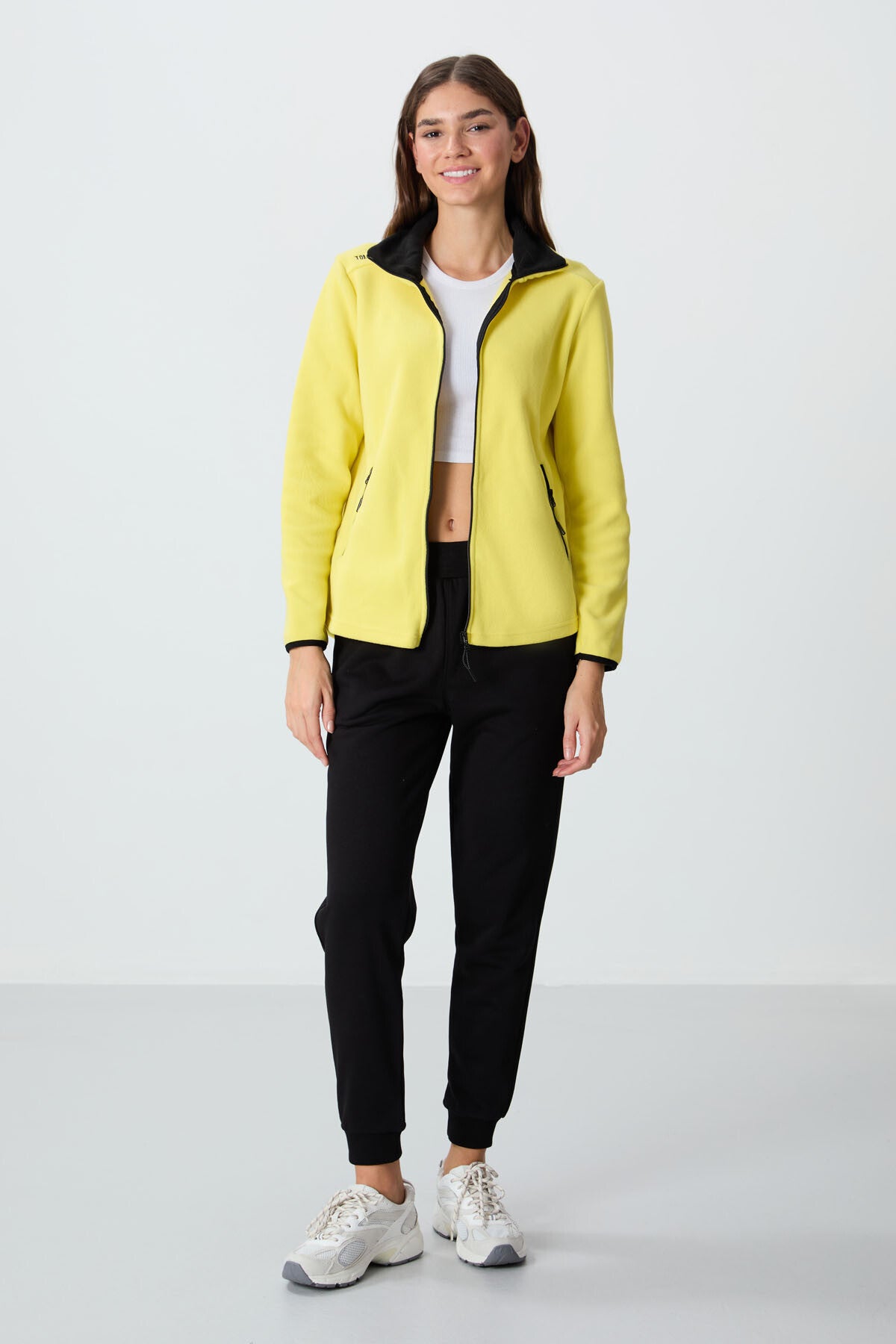 Limon Dik Yaka Fermuarlı Rahat Form Kadın Polar Sweatshirt - 97173