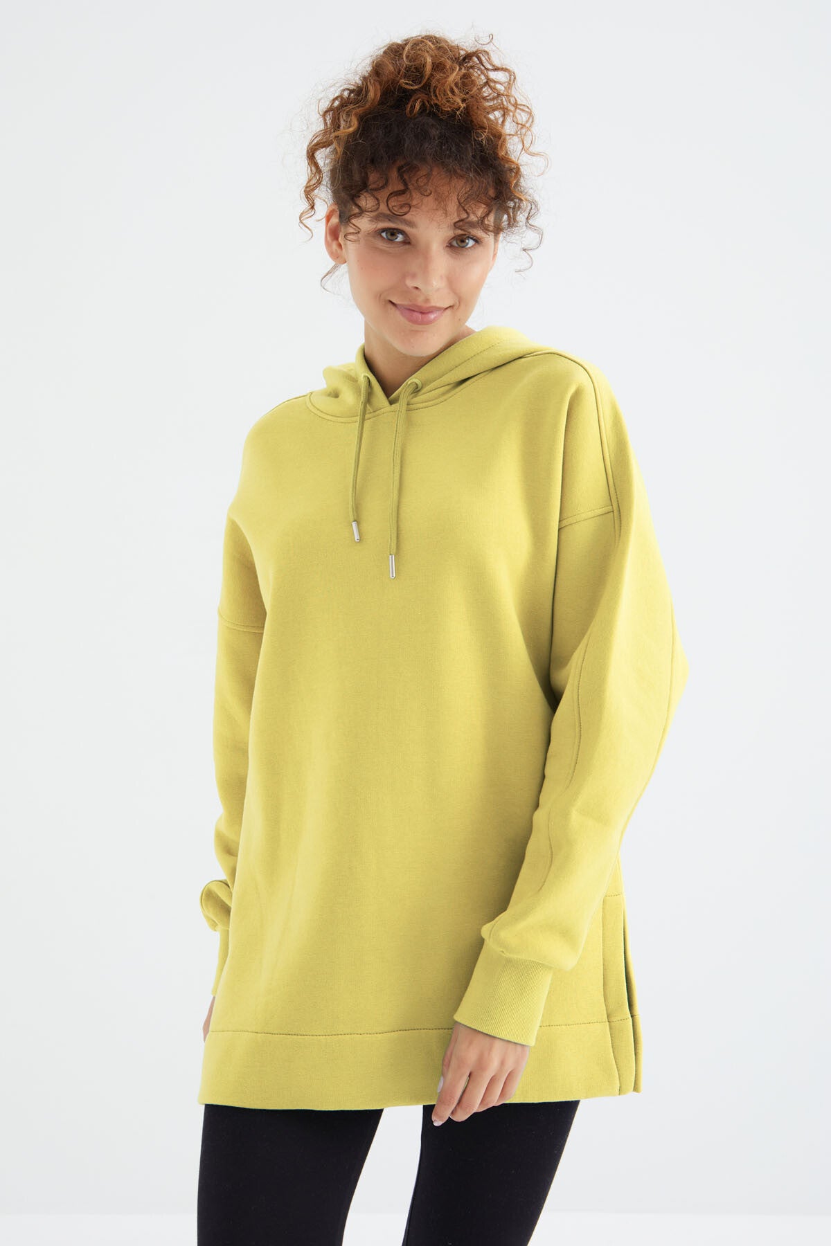 Limon Reglan Kol Basic Kapüşonlu Oversize Sweatshirt Tunik - 97242
