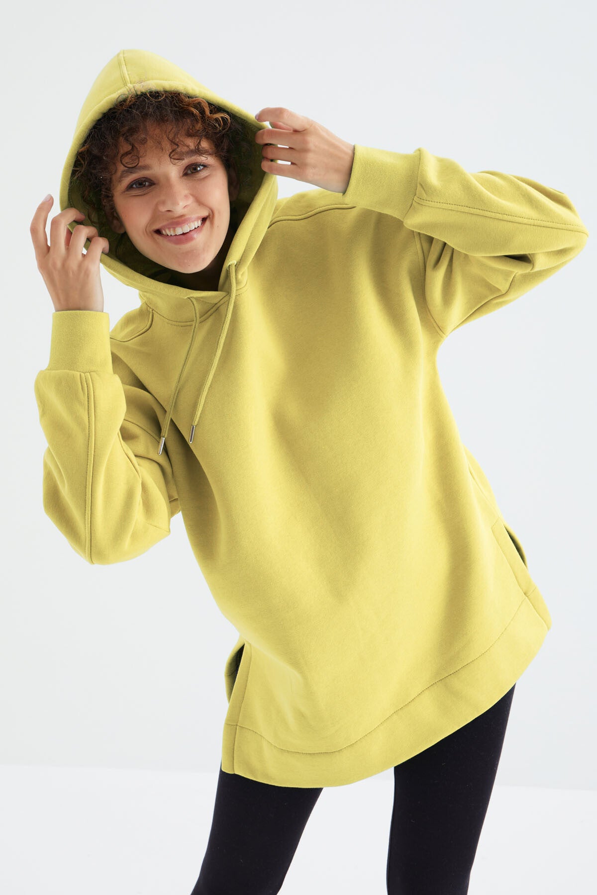 Limon Reglan Kol Basic Kapüşonlu Oversize Sweatshirt Tunik - 97242