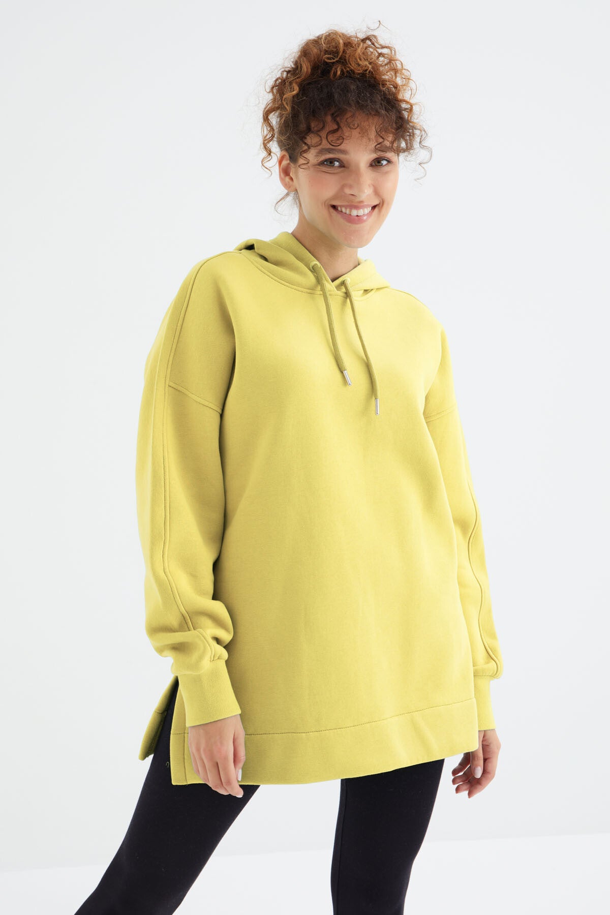 Limon Reglan Kol Basic Kapüşonlu Oversize Sweatshirt Tunik - 97242