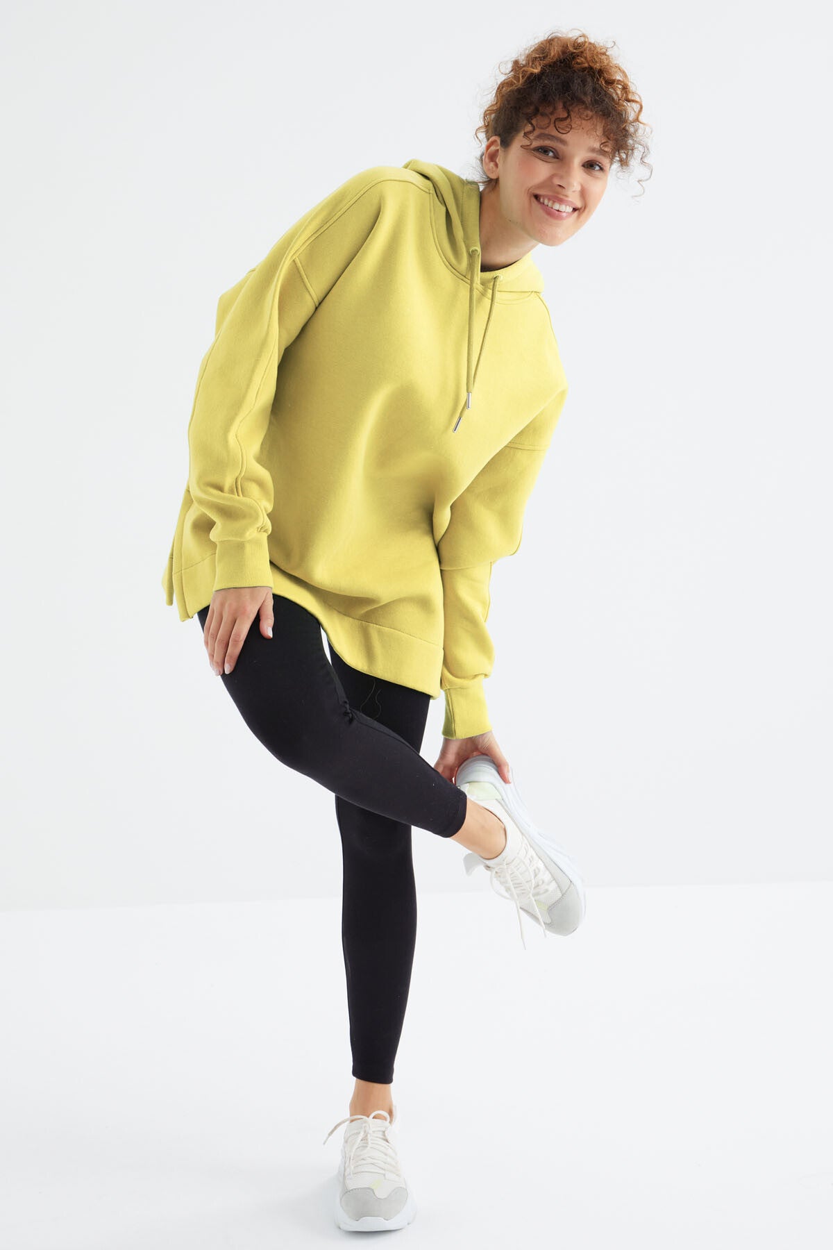 Limon Reglan Kol Basic Kapüşonlu Oversize Sweatshirt Tunik - 97242