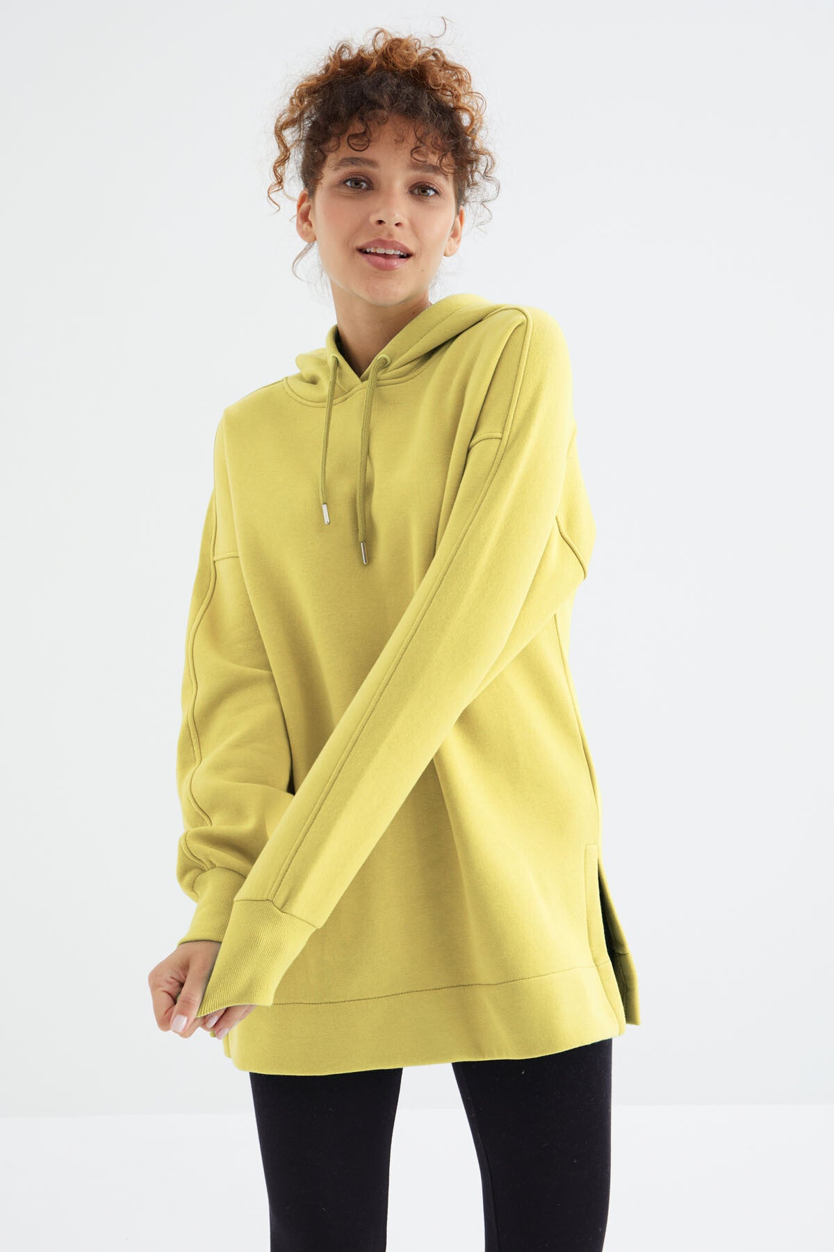 Limon Reglan Kol Basic Kapüşonlu Oversize Sweatshirt Tunik - 97242