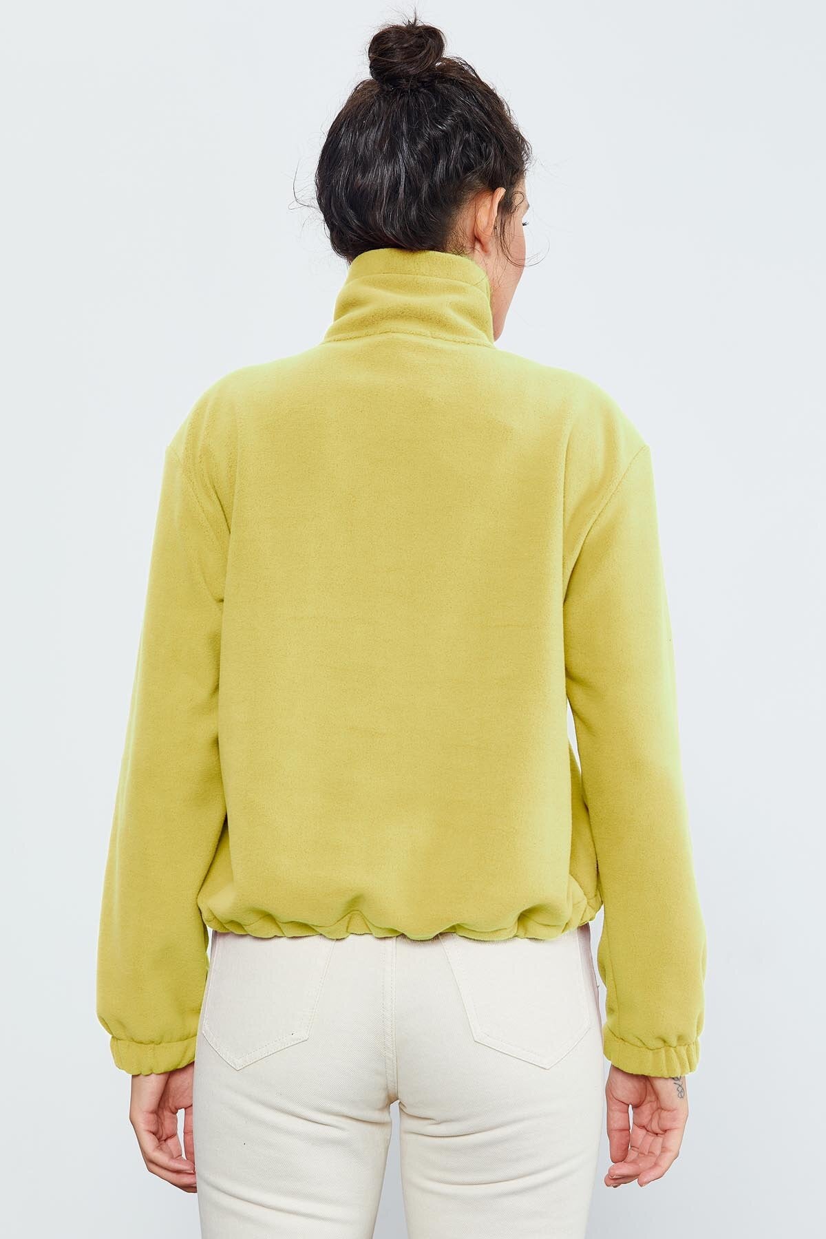 Limon Yarım Fermuar Etek Ucu Büzgülü Kadın Polar Oversize Sweatshirt - 97171