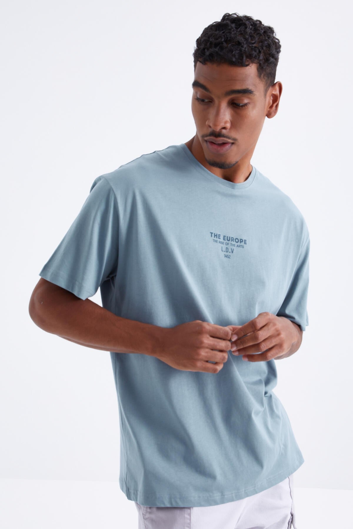 Mint Yeşili Sırt Baskılı O Yaka Erkek Oversize T-shirt - 88091