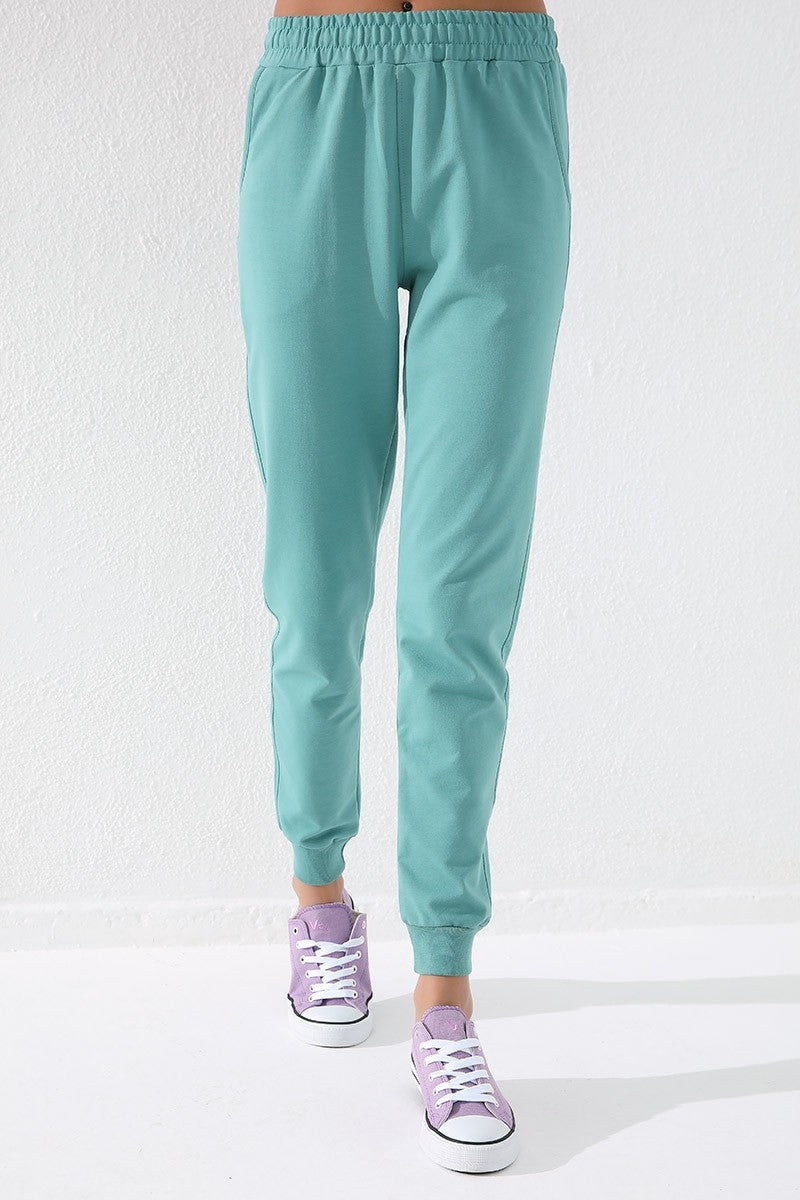 Mint Yeşili Yüksek Bel Jogger Rahat Form Manşetli Kadın Eşofman Alt - 94561
