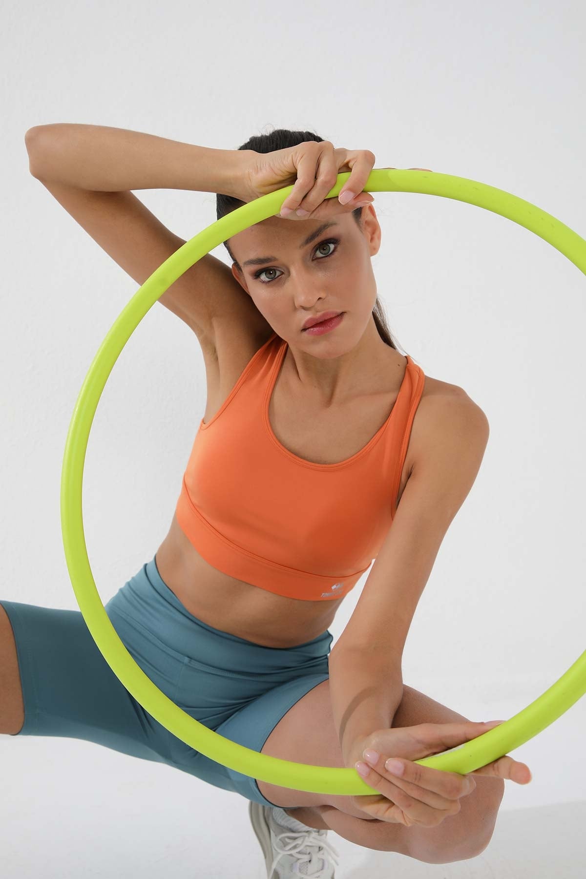 Mint Yeşili Yüksek Bel Toparlayıcı Kısa Biker Kadın Tayt - 91007