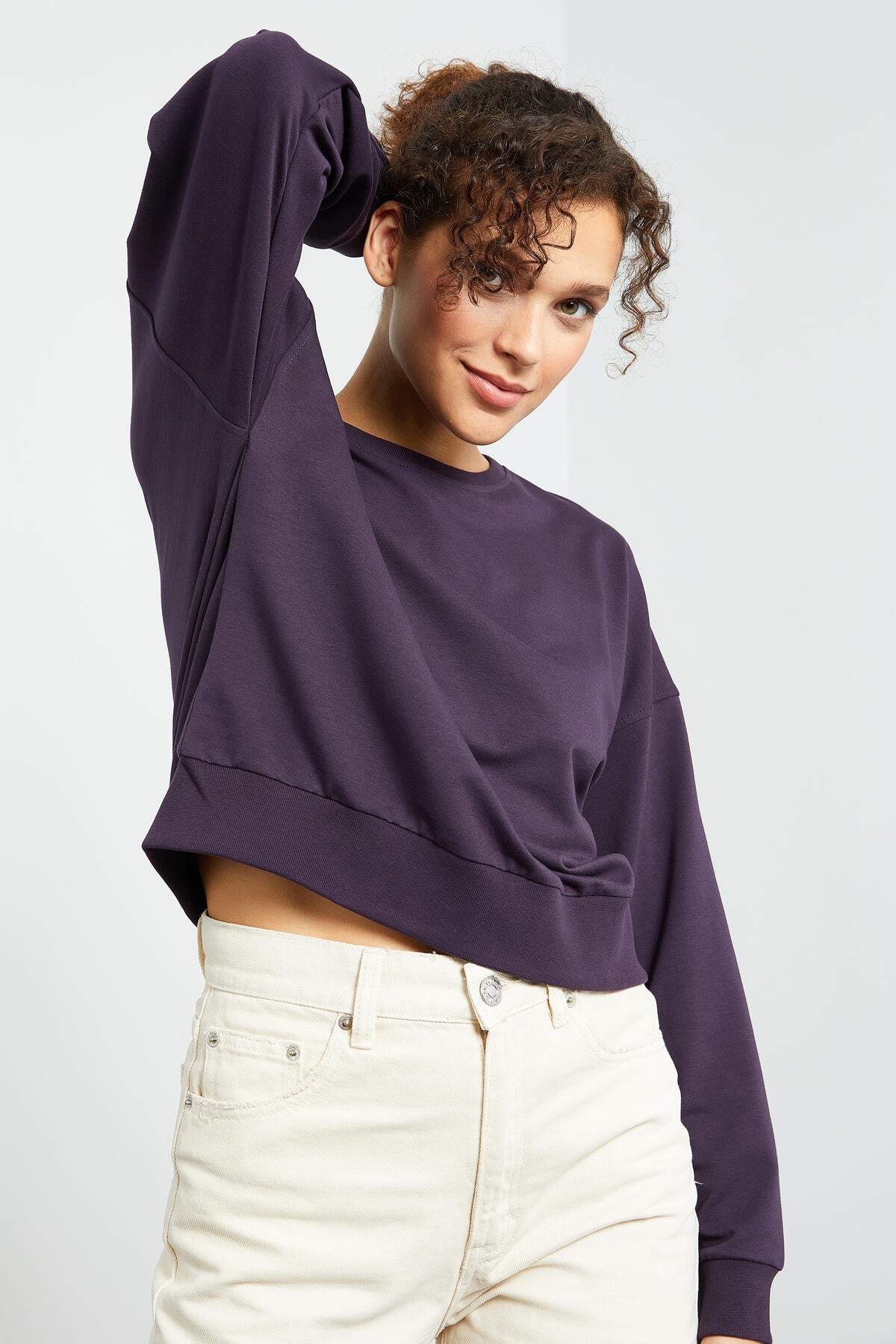 Mor Basic Rahat Form O Yaka Kadın Sweatshirt - 97114