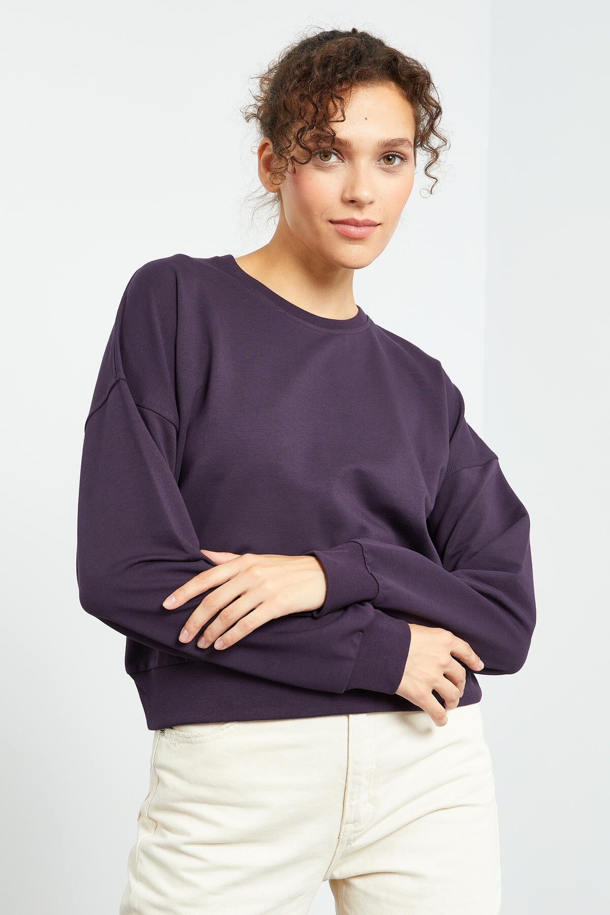 Mor Basic Rahat Form O Yaka Kadın Sweatshirt - 97114