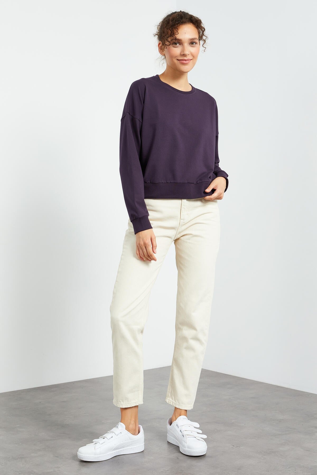 Mor Basic Rahat Form O Yaka Kadın Sweatshirt - 97114