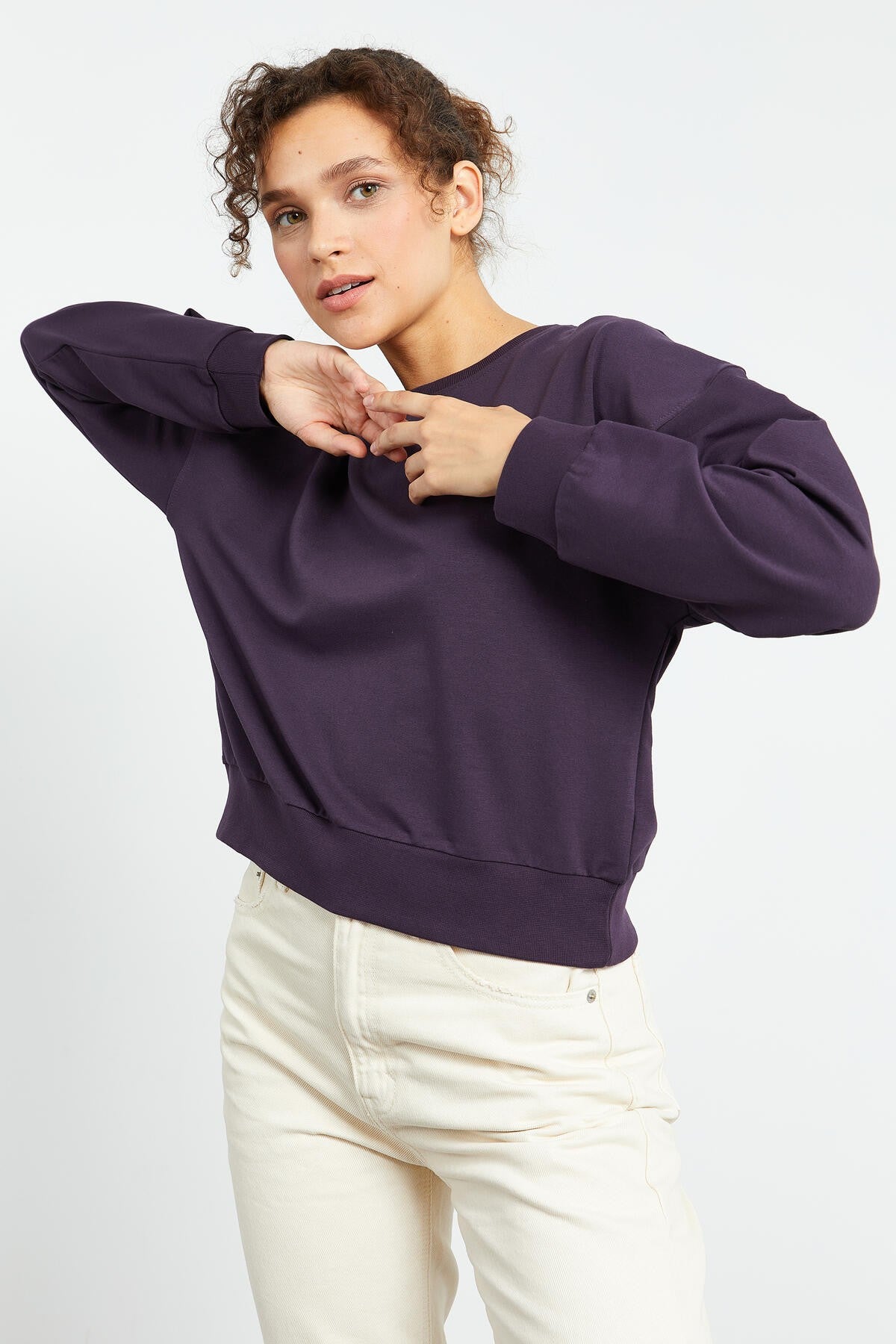 Mor Basic Rahat Form O Yaka Kadın Sweatshirt - 97114
