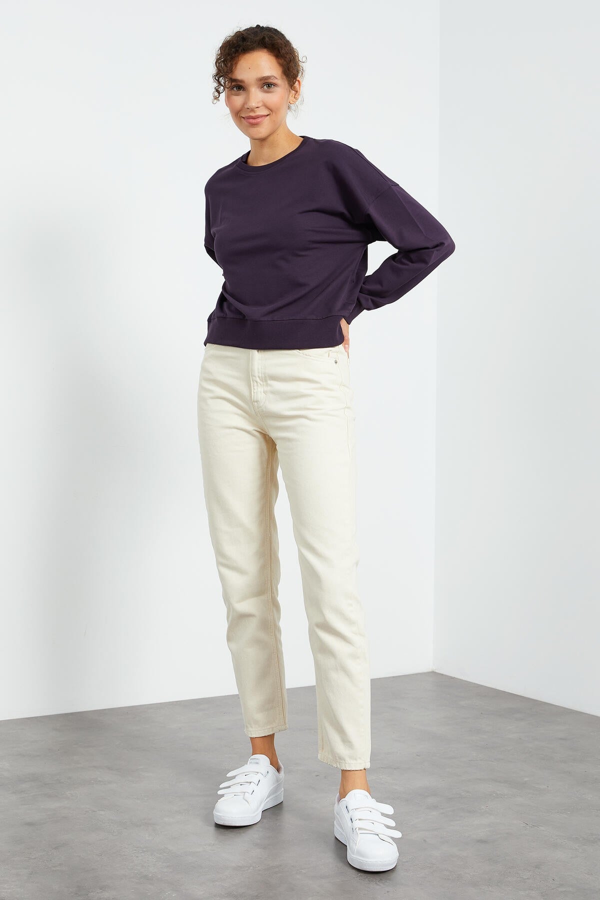 Mor Basic Rahat Form O Yaka Kadın Sweatshirt - 97114