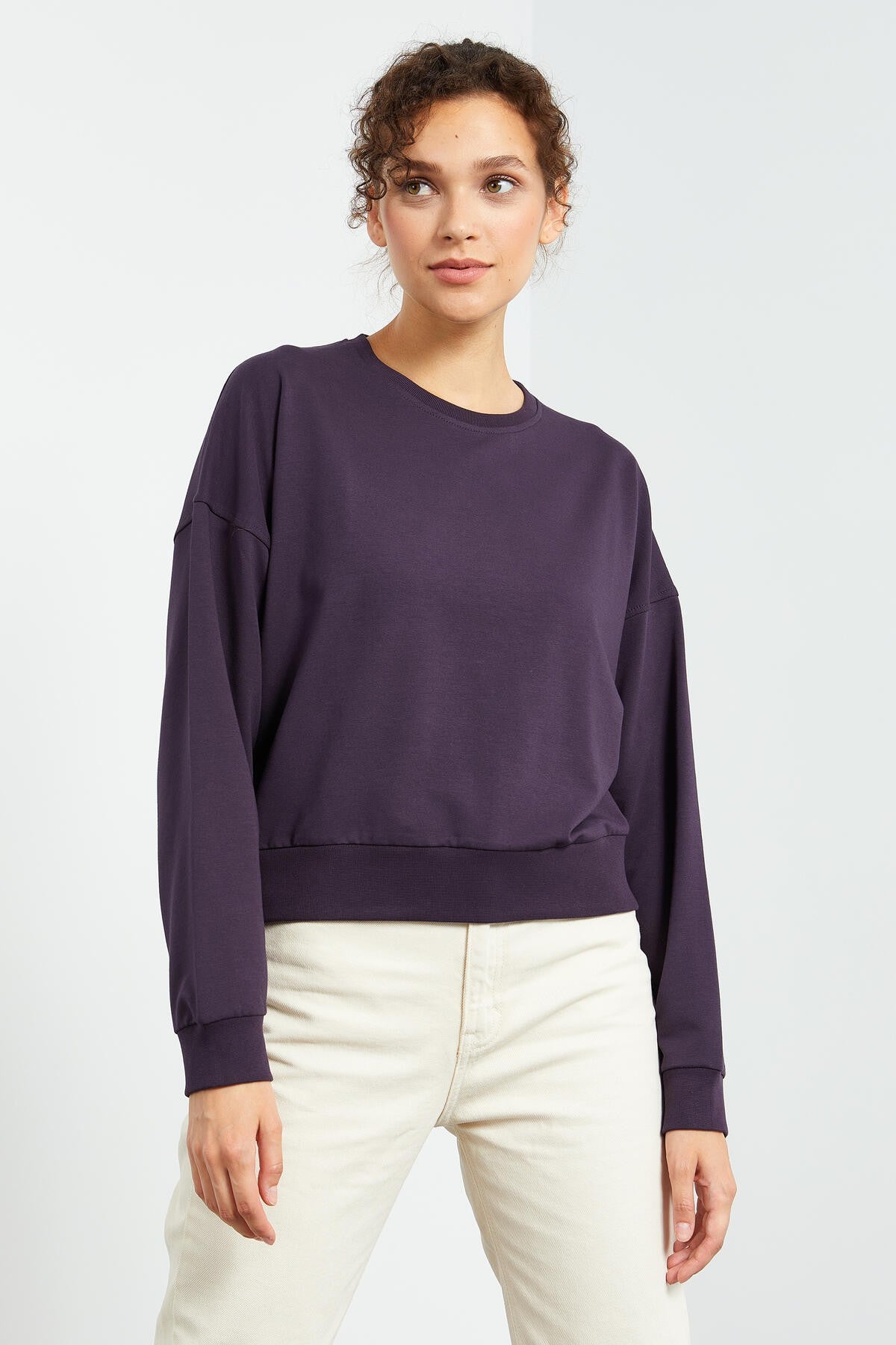 Mor Basic Rahat Form O Yaka Kadın Sweatshirt - 97114