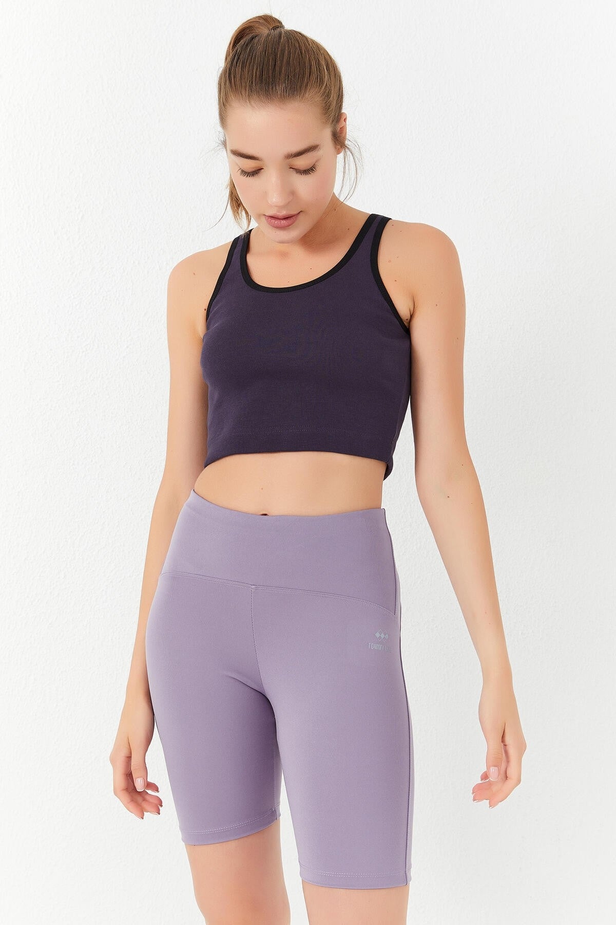 Mor Basic Sıfır Kol Dar Kalıp U Yaka Kadın Crop Top Atlet - 97162