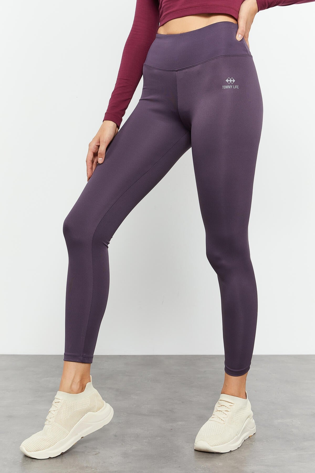 Mor Yüksek Bel Streç Slim Fit Dar Paça Kadın Tayt - 94545