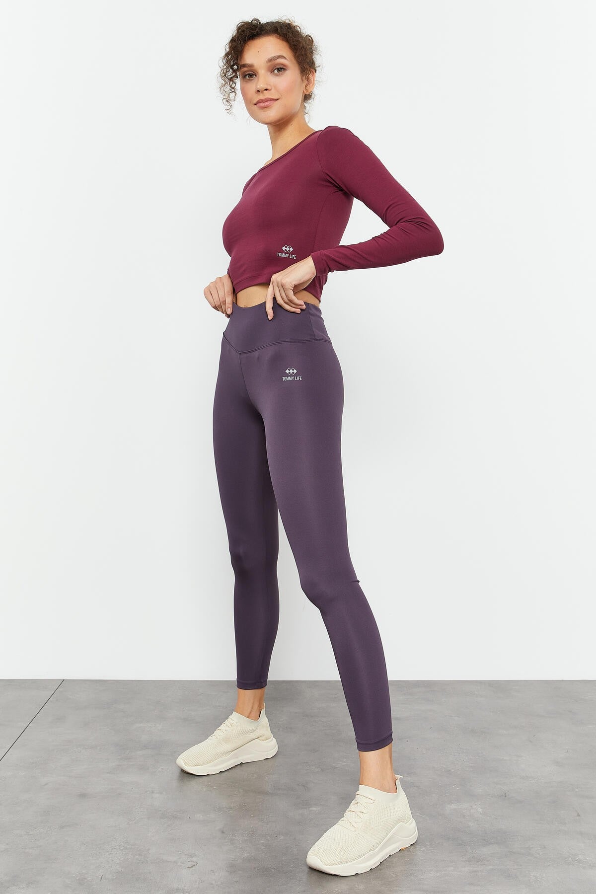 Mor Yüksek Bel Streç Slim Fit Dar Paça Kadın Tayt - 94545