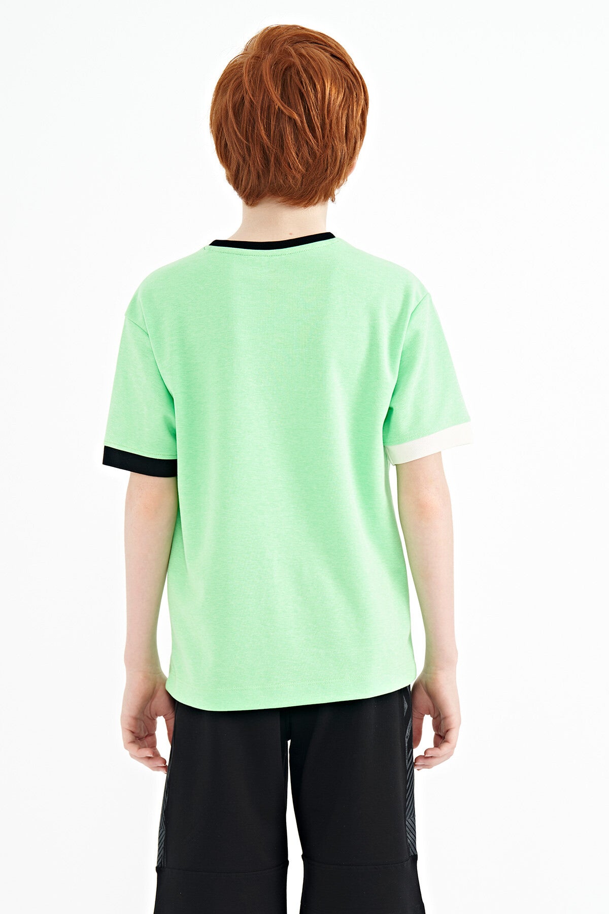 Neon Yeşil Renk Geçişli Nakışlı Oversize Erkek Çocuk T-Shirt - 11159