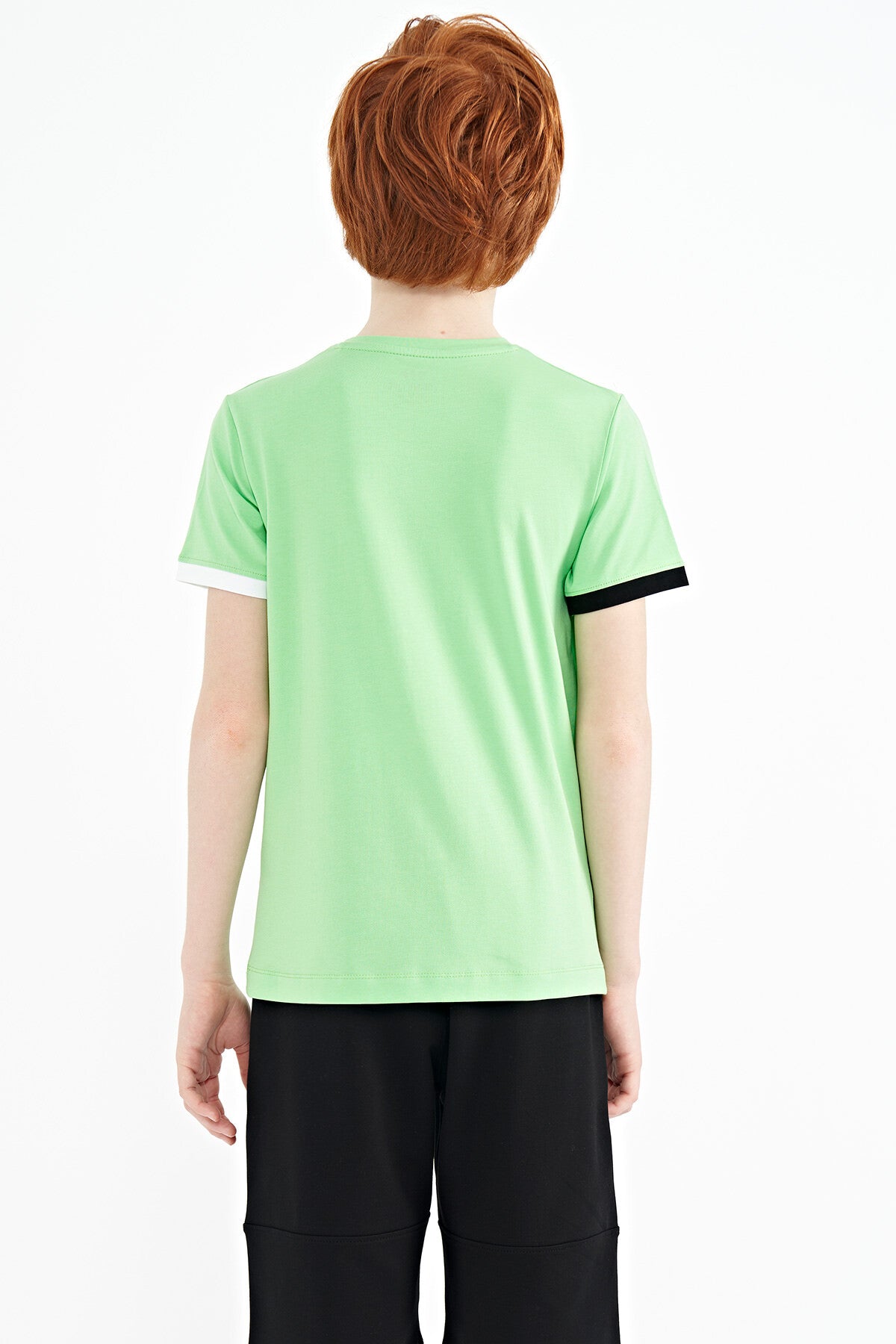 Neon Yeşil Yazı Baskılı Standart Kalıp O Yaka Erkek  Çocuk T-Shirt - 11105