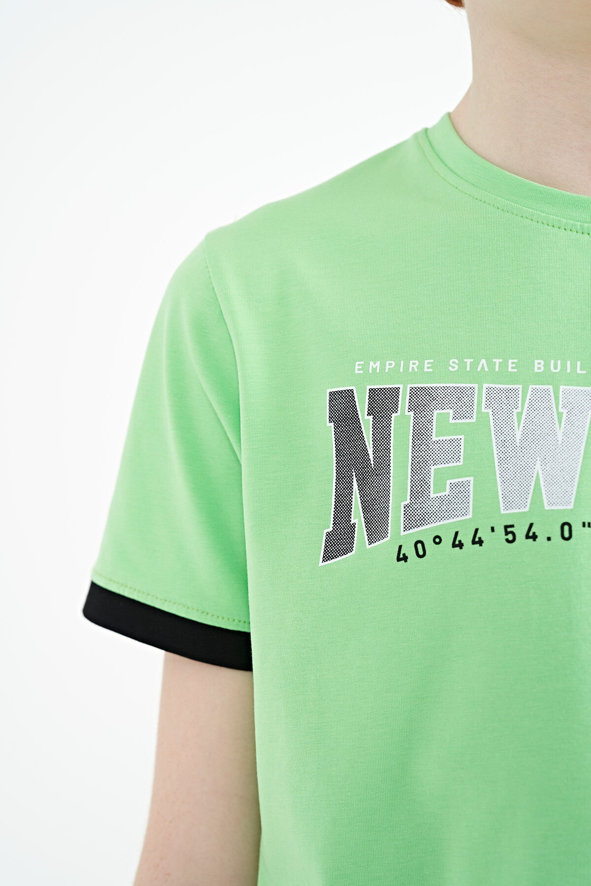 Neon Yeşil Yazı Baskılı Standart Kalıp O Yaka Erkek  Çocuk T-Shirt - 11105