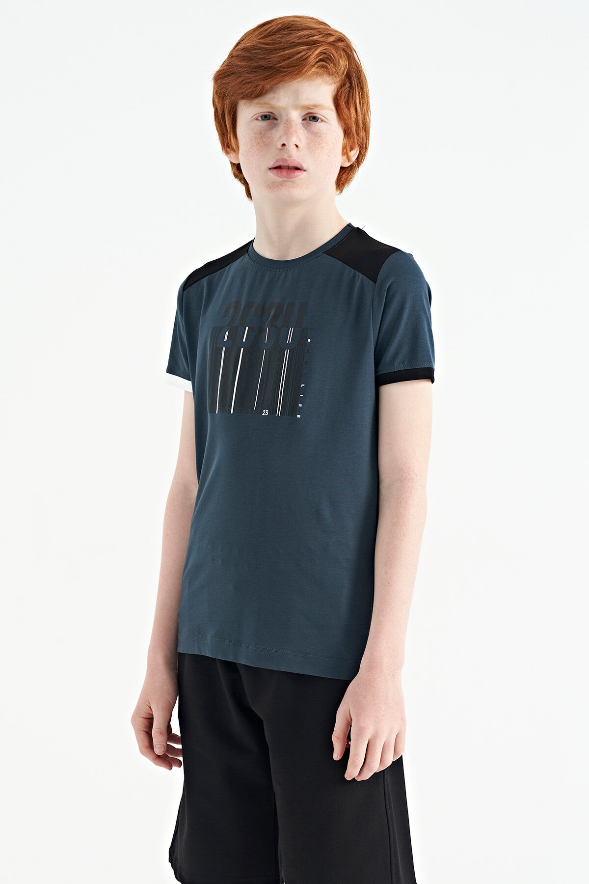 Orman Yeşili Baskı Detaylı O Yaka Standart Kalıp Erkek Çocuk T-Shirt - 11157