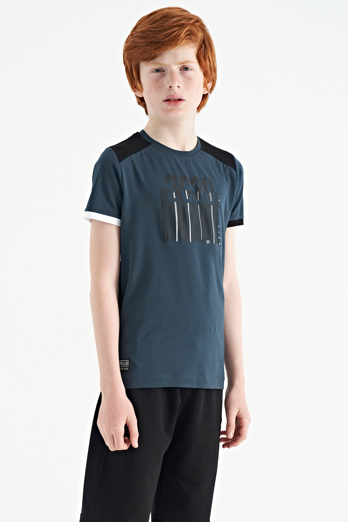 Orman Yeşili Baskı Detaylı O Yaka Standart Kalıp Erkek Çocuk T-Shirt - 11157