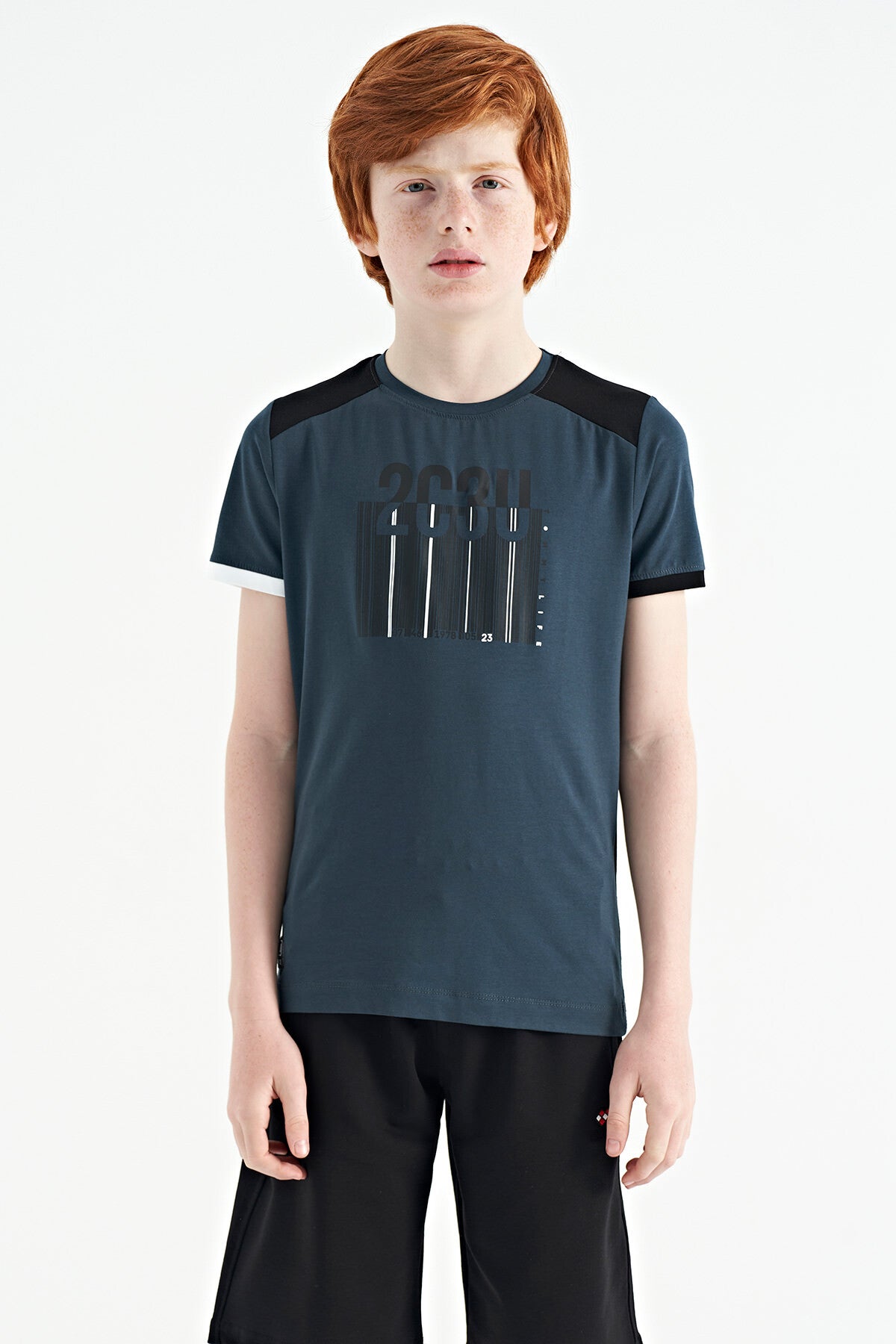 Orman Yeşili Baskı Detaylı O Yaka Standart Kalıp Erkek Çocuk T-Shirt - 11157